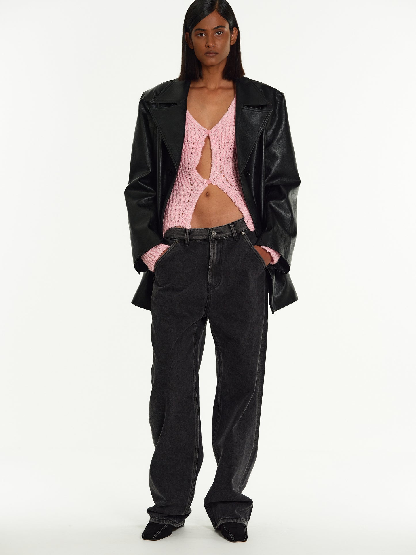 Two-Button Knit, Pink Melange