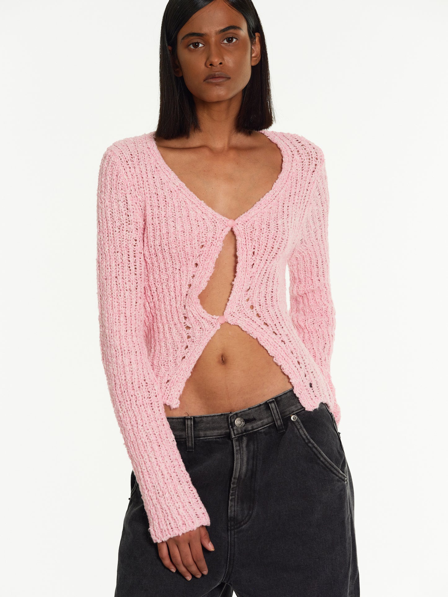 Two-Button Knit, Pink Melange