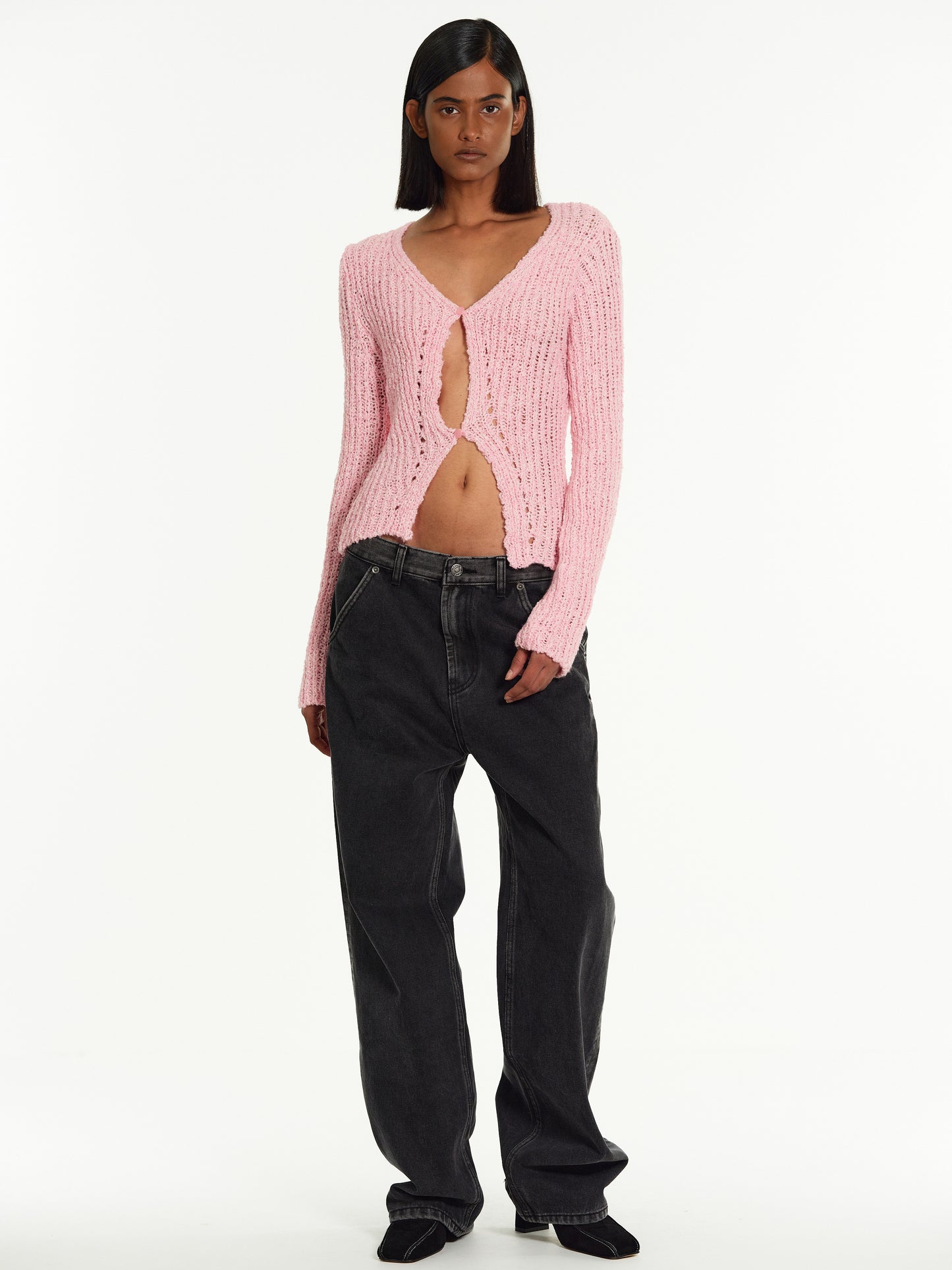Two-Button Knit, Pink Melange