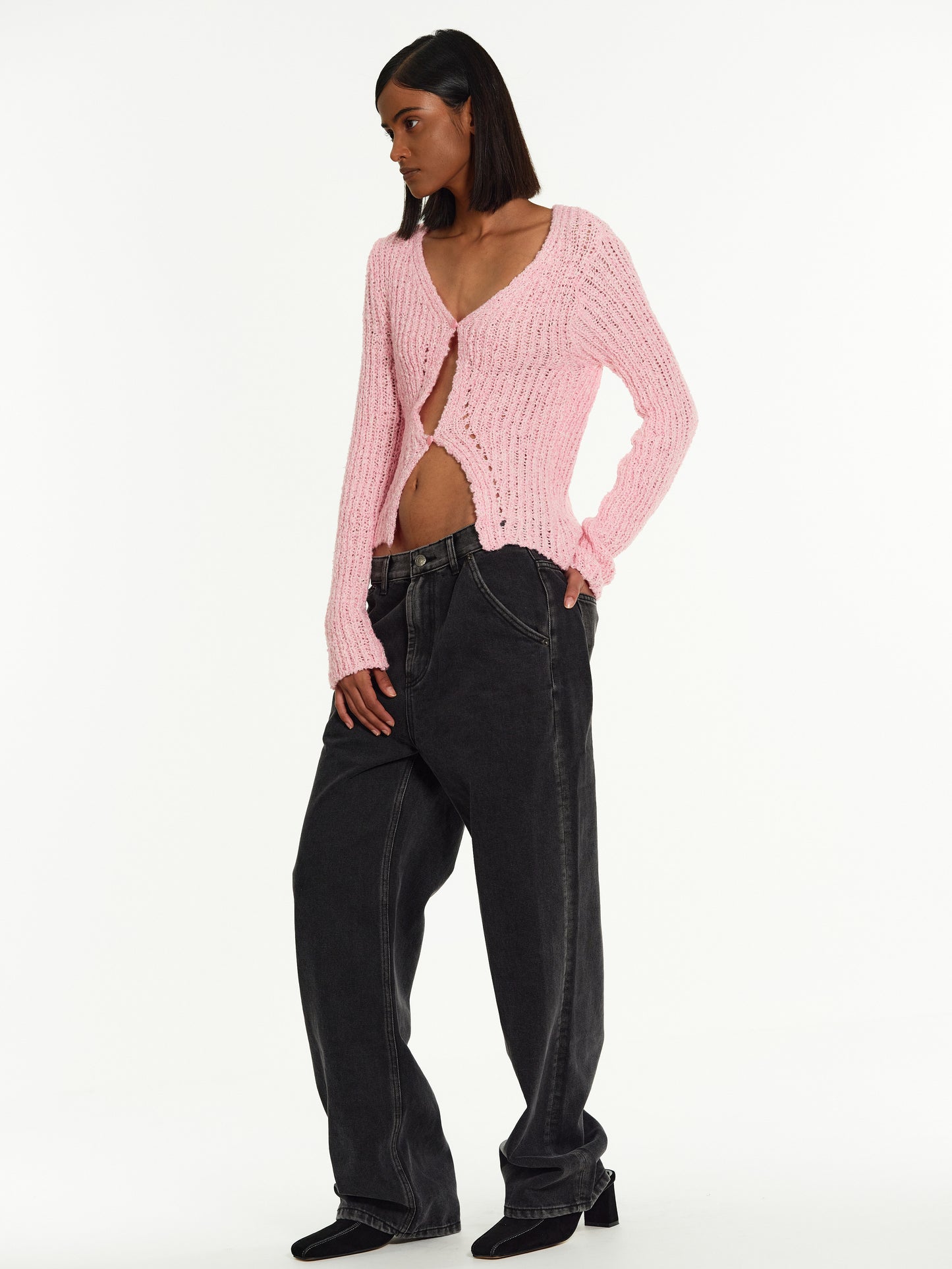 Two-Button Knit, Pink Melange
