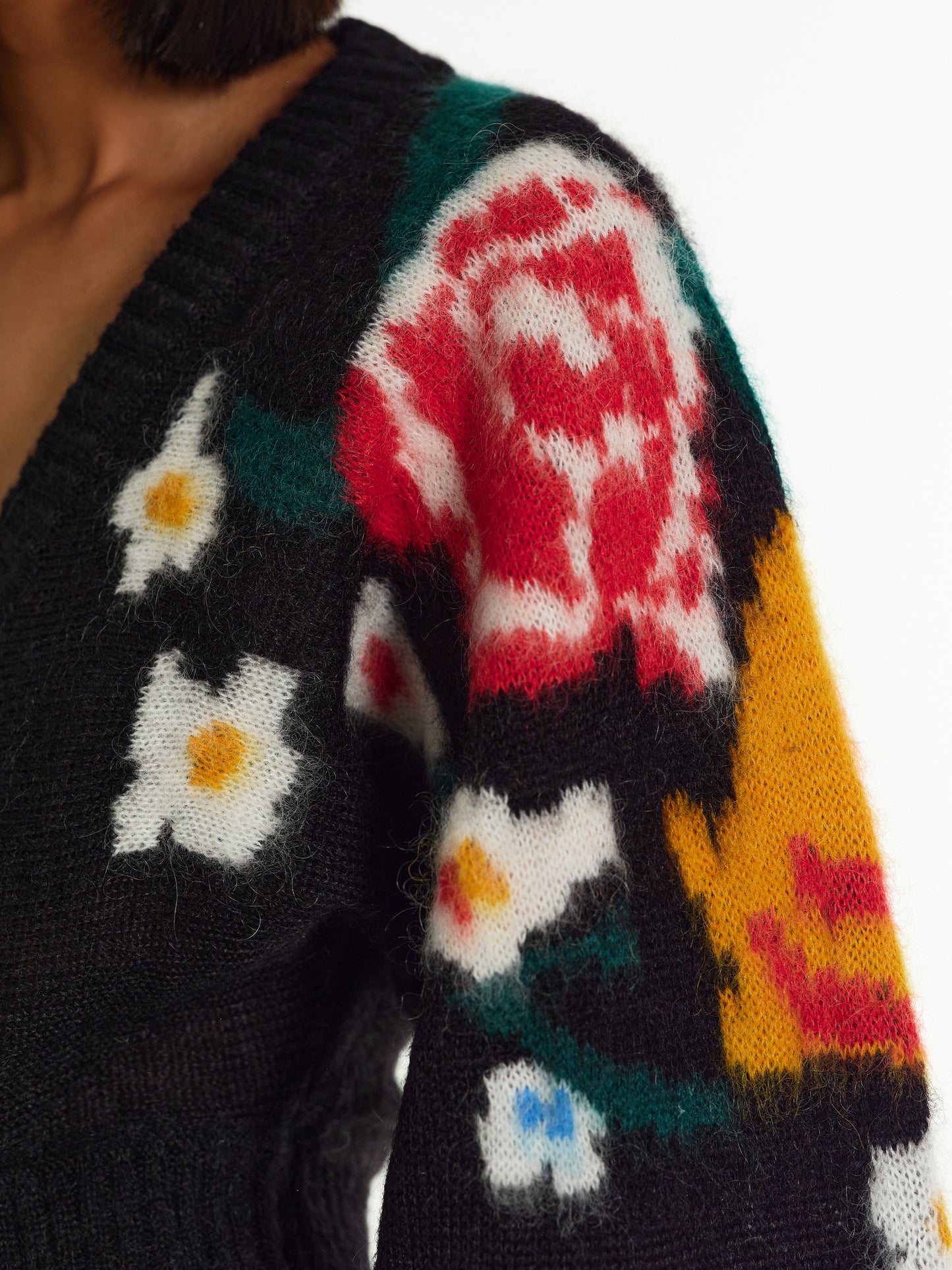 Floral Crop Cardigan, Black