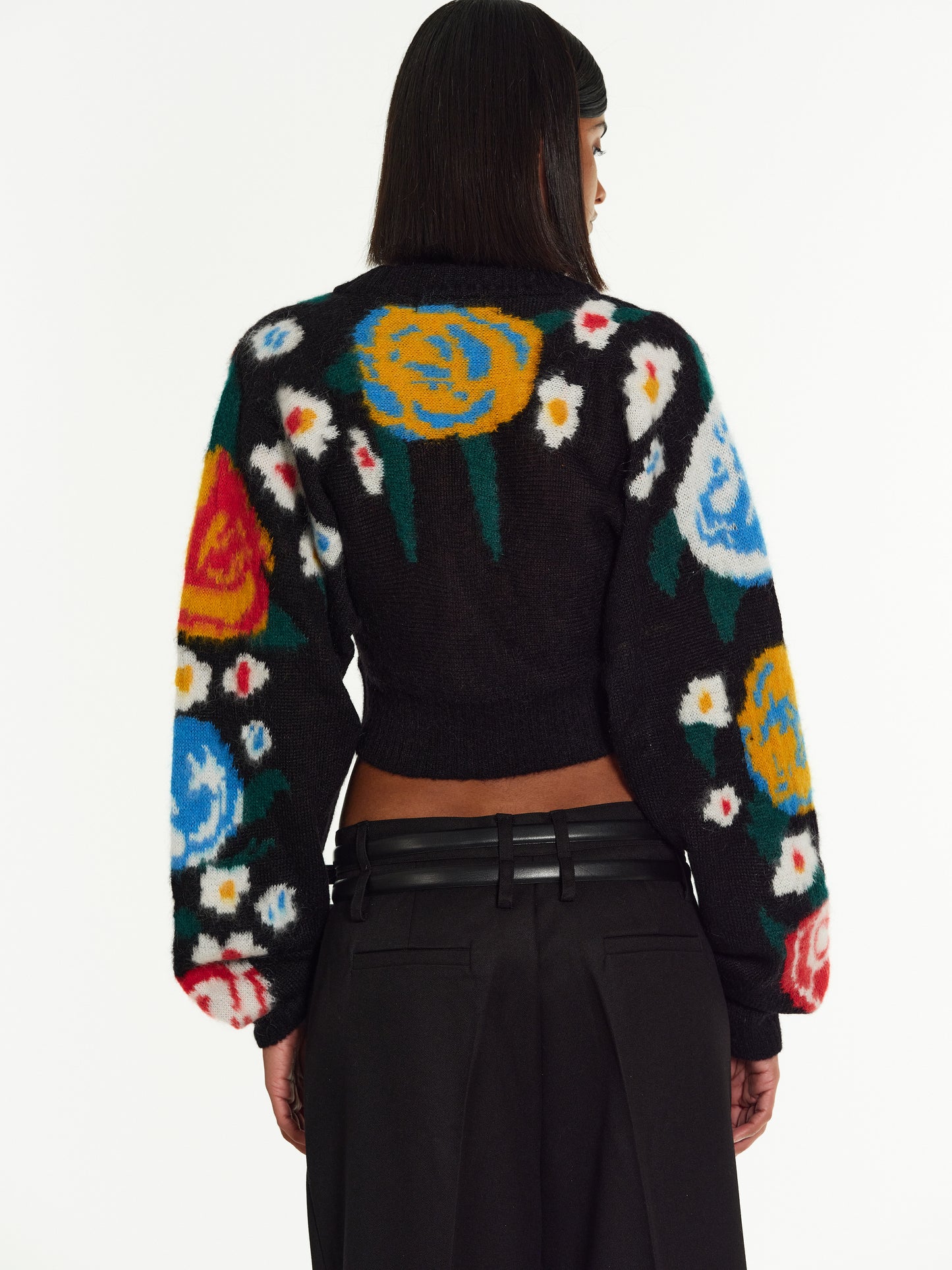 Floral Crop Cardigan, Black