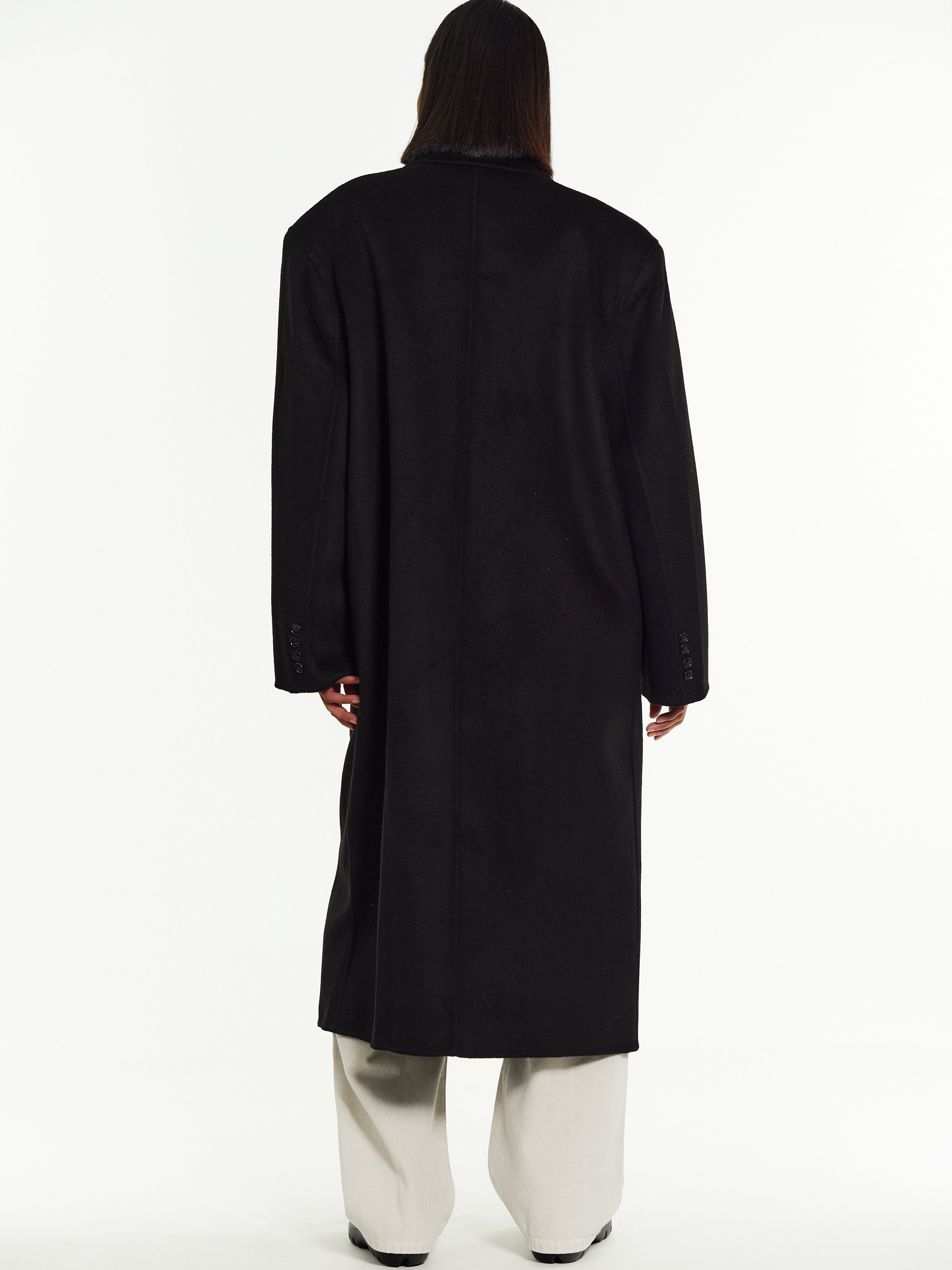Zvika Padded Shoulder Maxi Coat, Black