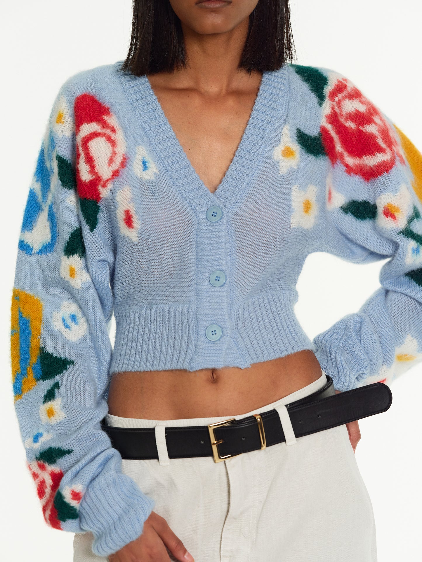 Floral Crop Cardigan, Sky Blue