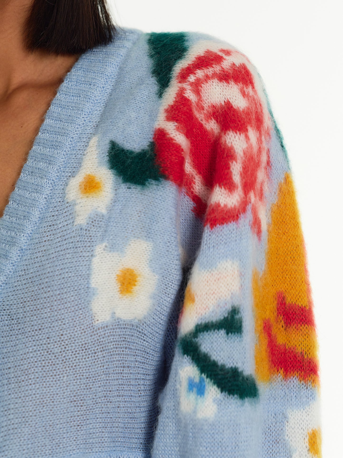 Floral Crop Cardigan, Sky Blue