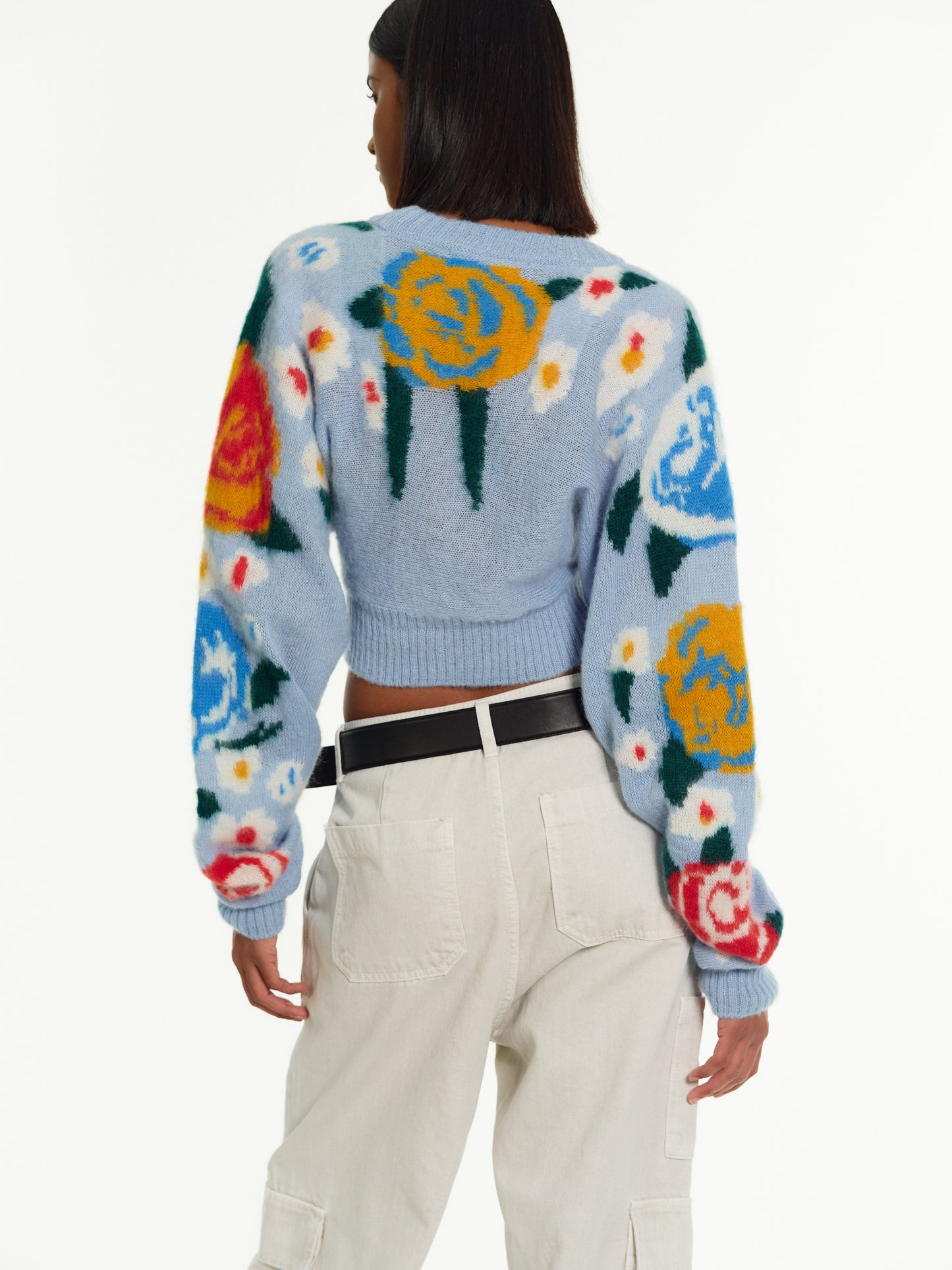 Floral Crop Cardigan, Sky Blue