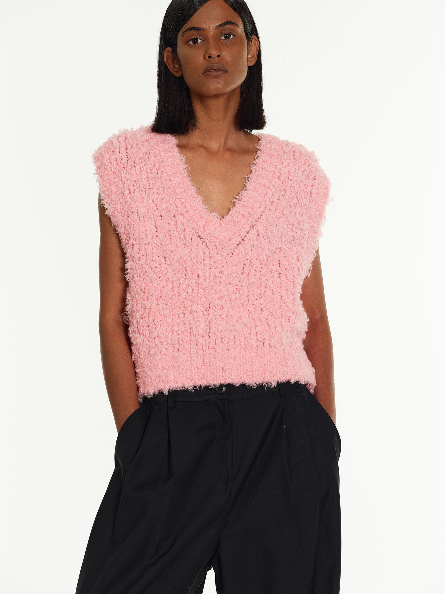 Bouclé Knit Vest, Pink