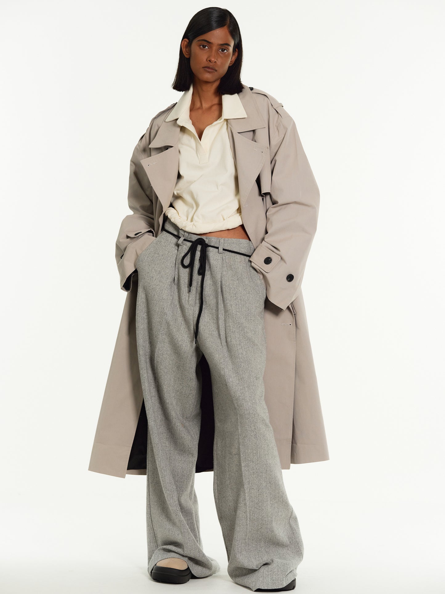 Oversized Wool Trousers, Grey Melange