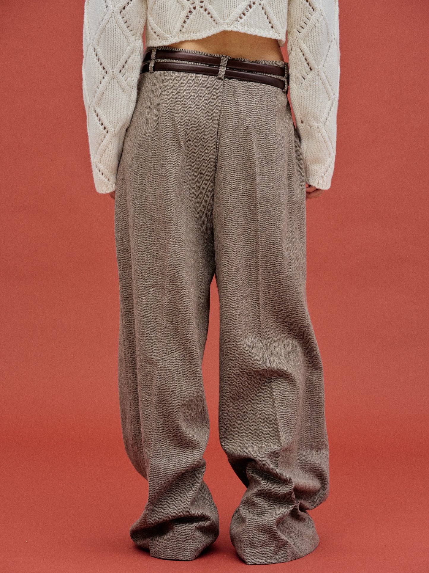 Oversized Wool Trousers, Brown Melange