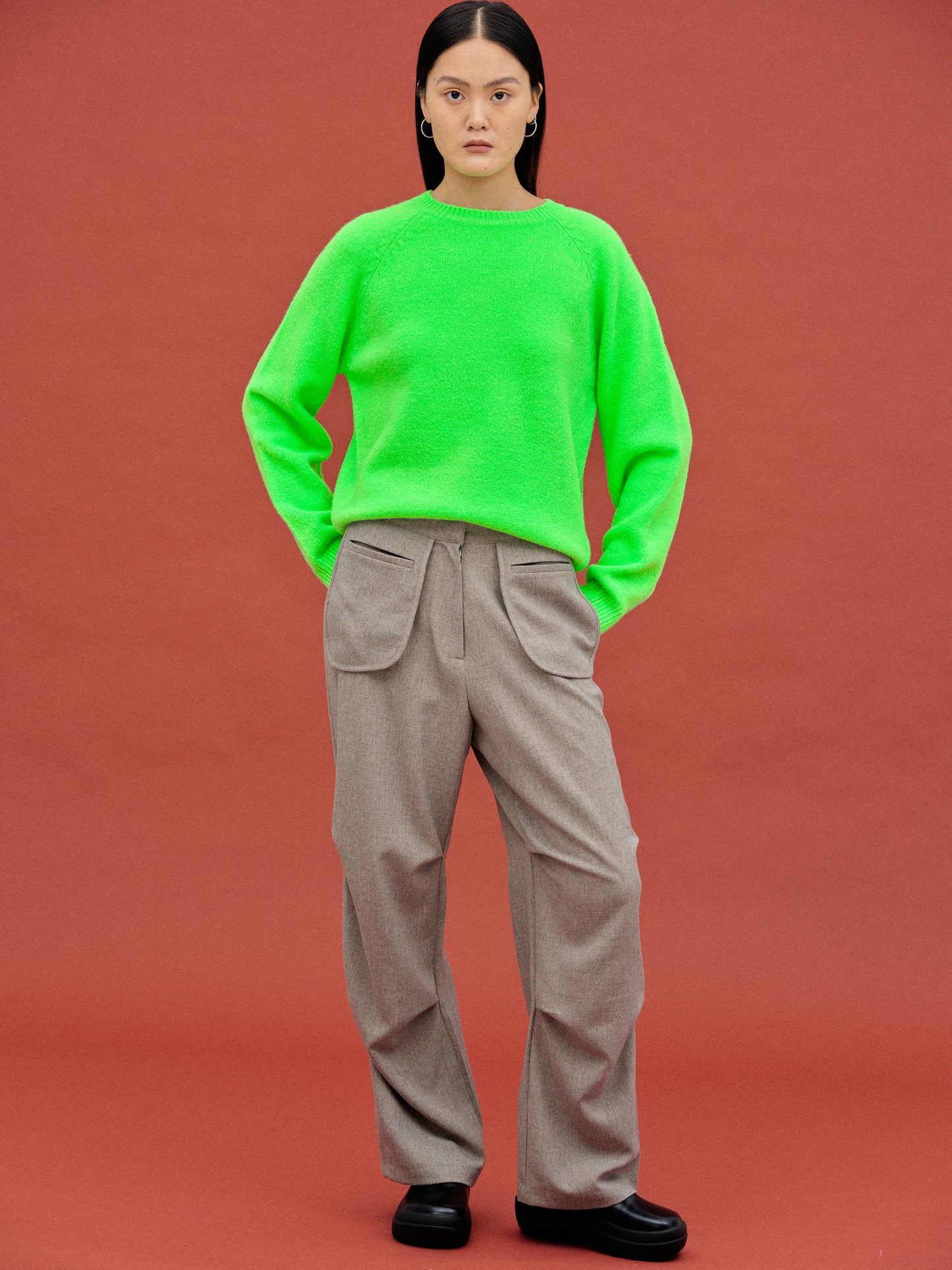 Round Neck Knit Sweater, Green