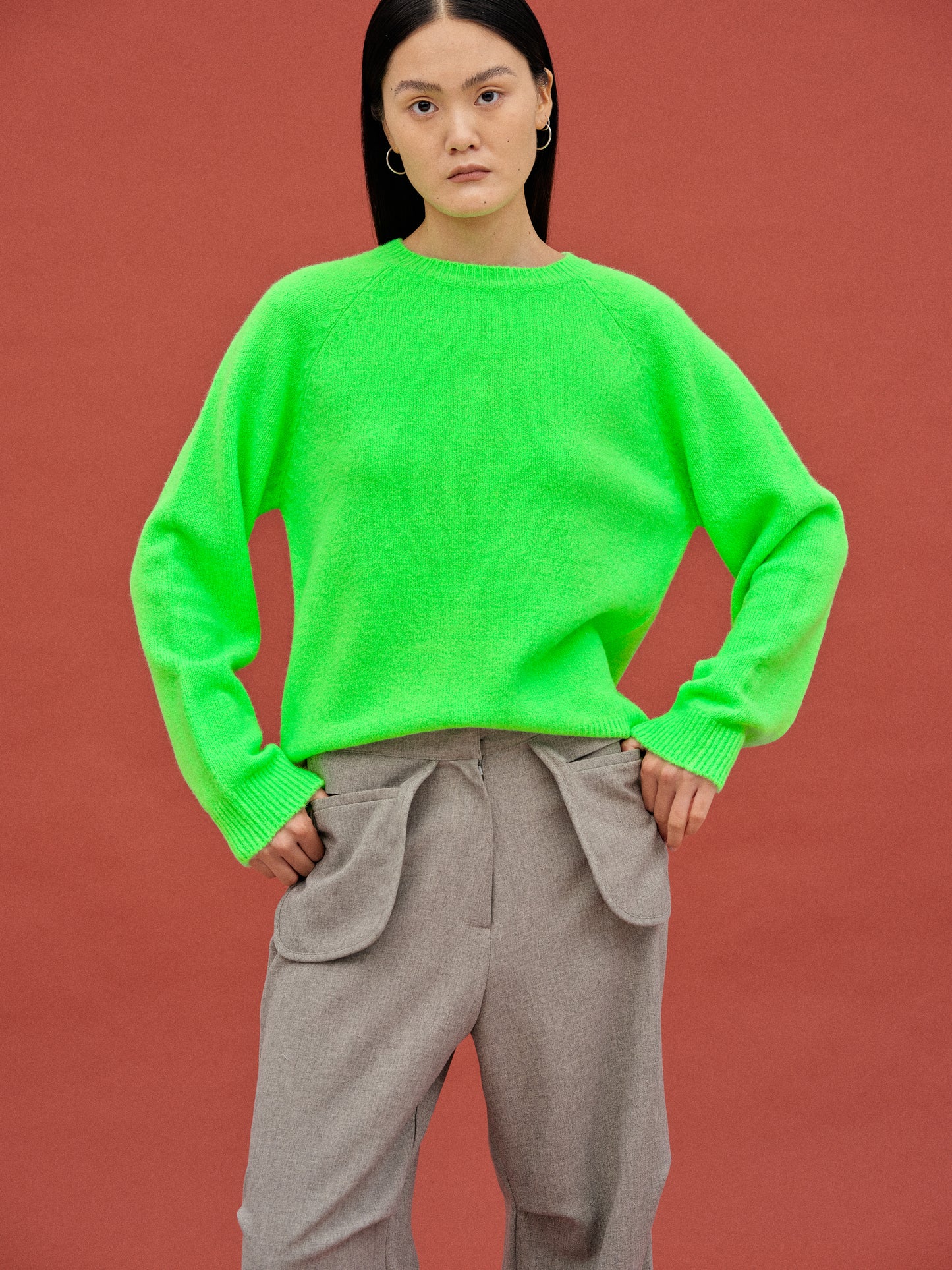 Round Neck Knit Sweater, Green
