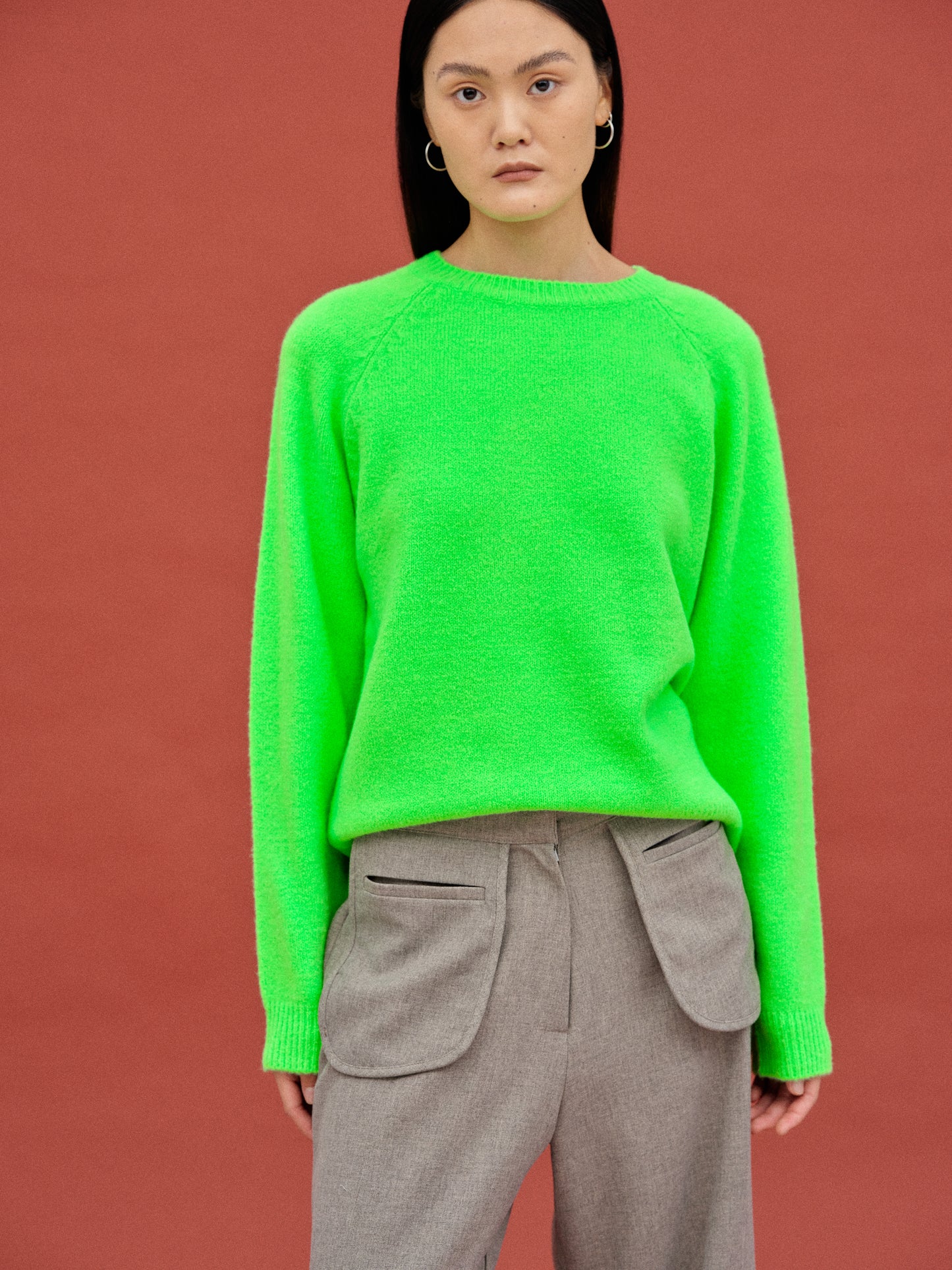 Round Neck Knit Sweater, Green