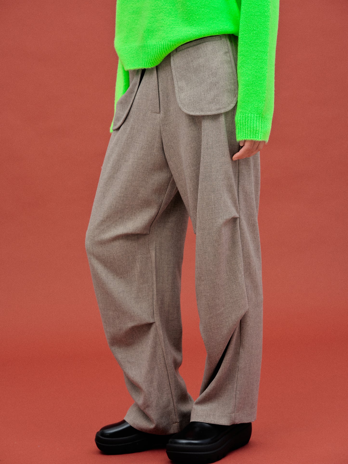 Inside-Out Pocket Trousers, Grey Melange