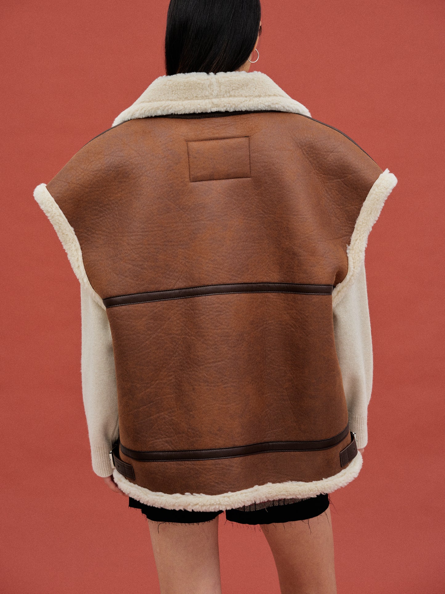 Oversized Shearling Vest, Bison