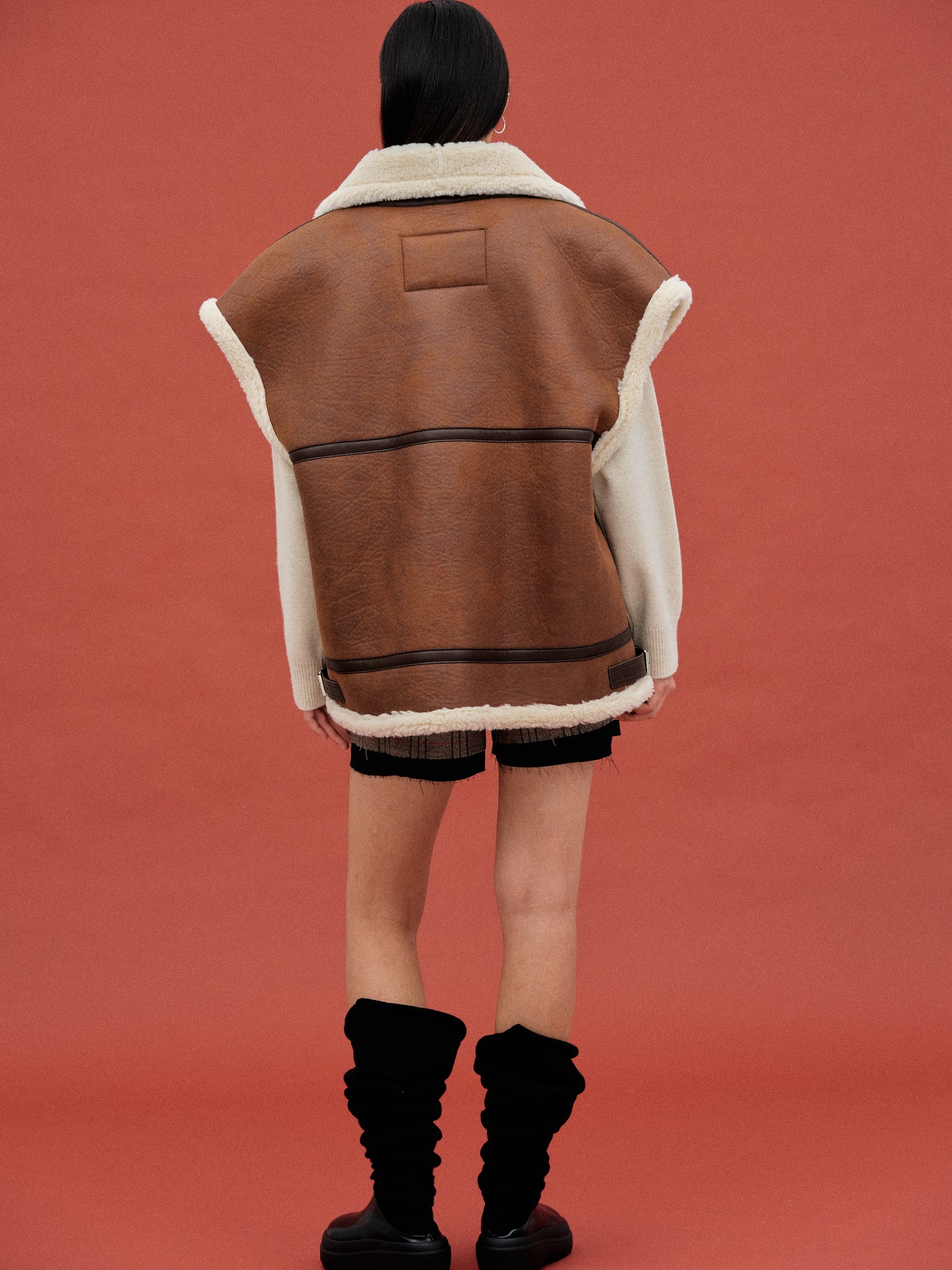 Oversized Shearling Vest, Bison