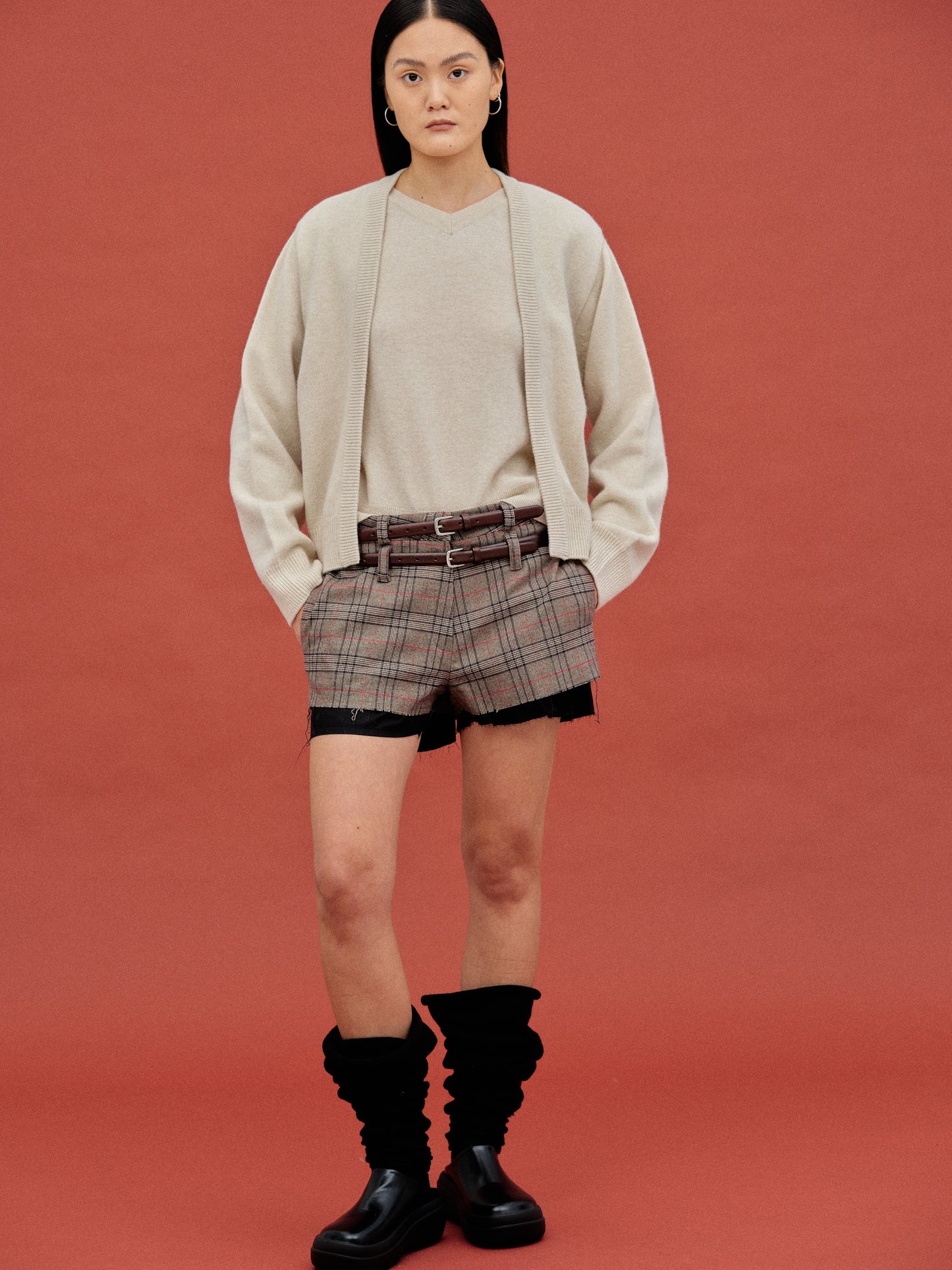 Layered Knit Cardigan, Beige
