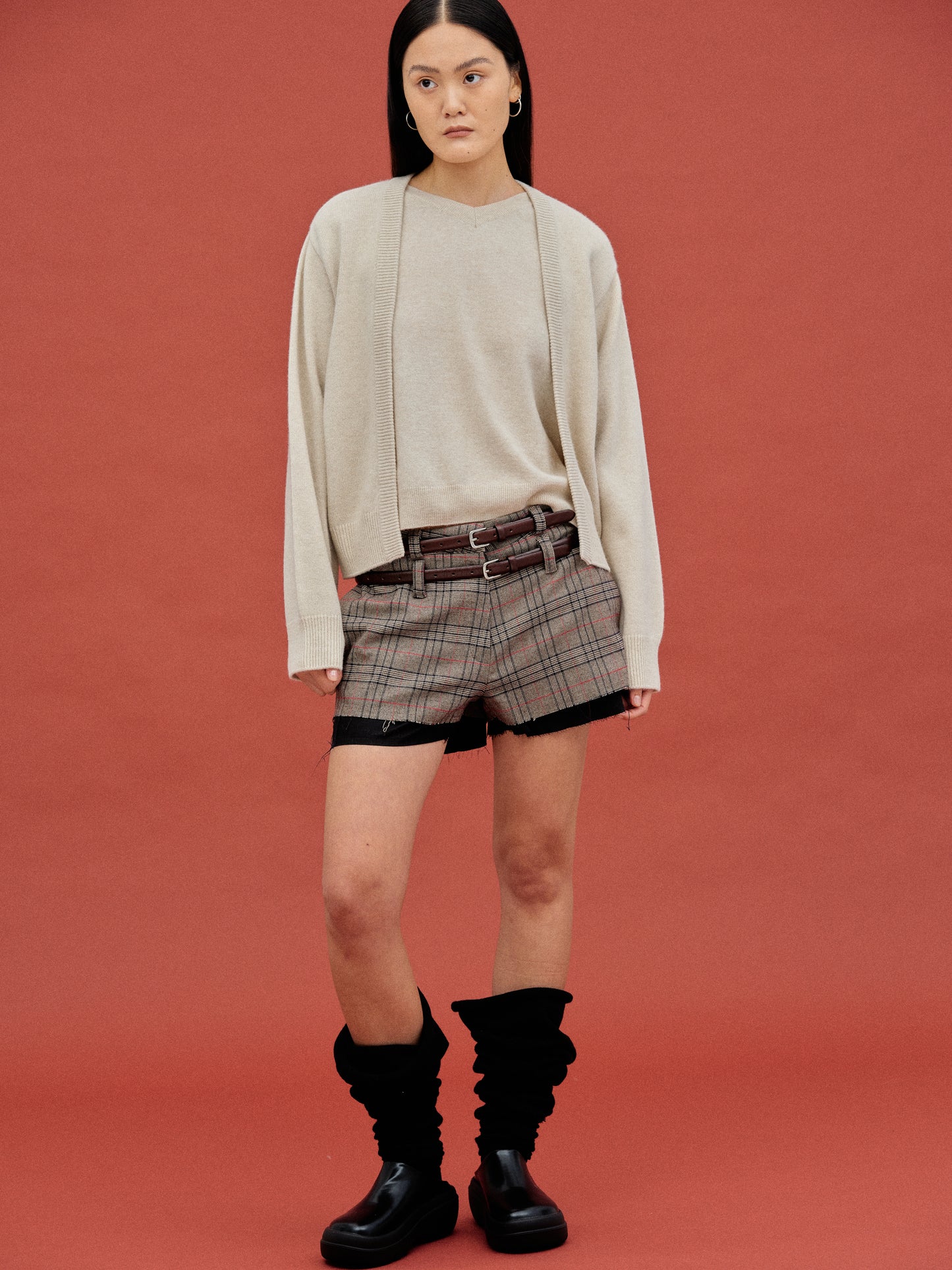 Layered Knit Cardigan, Beige
