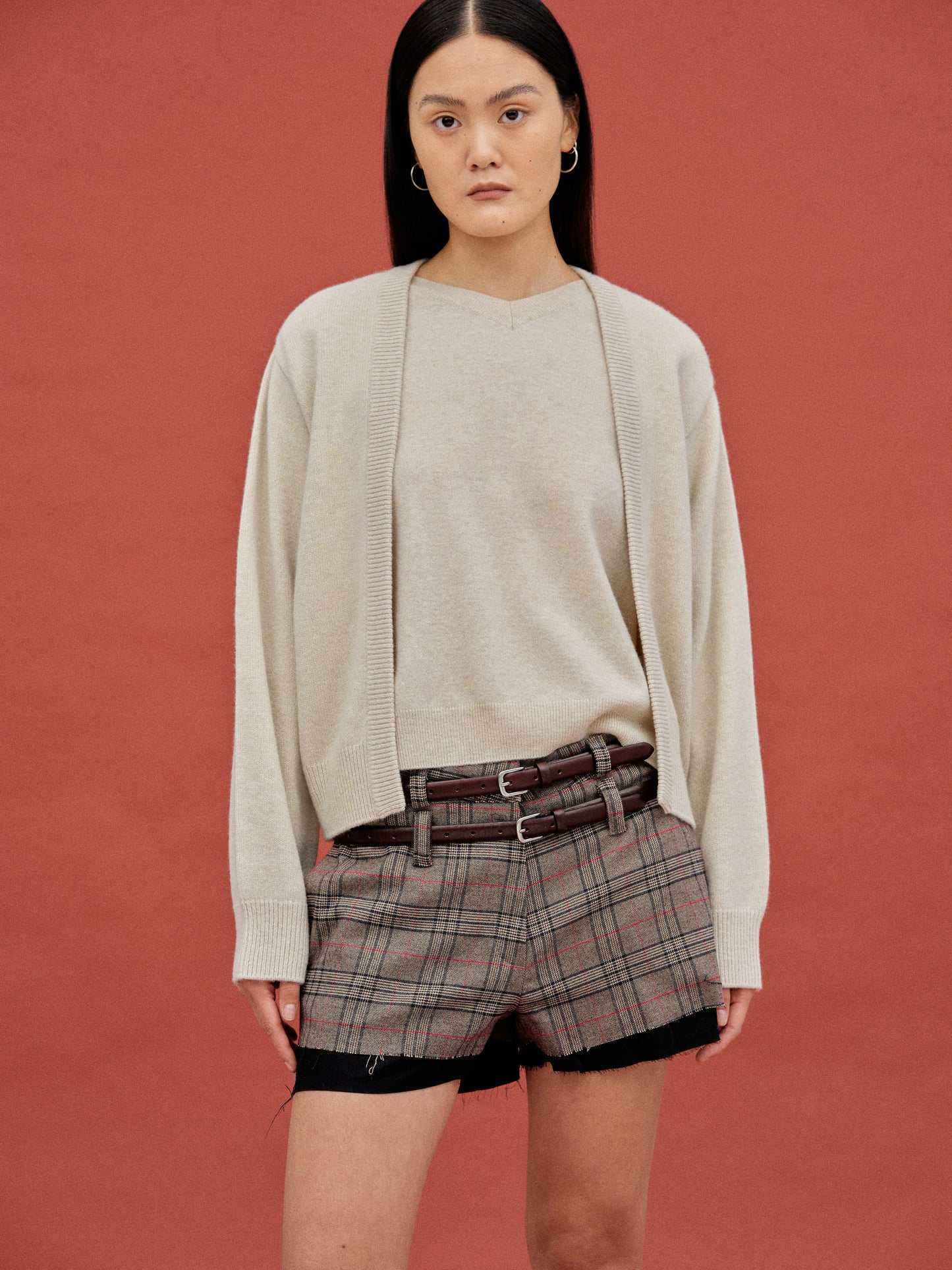 Layered Knit Cardigan, Beige