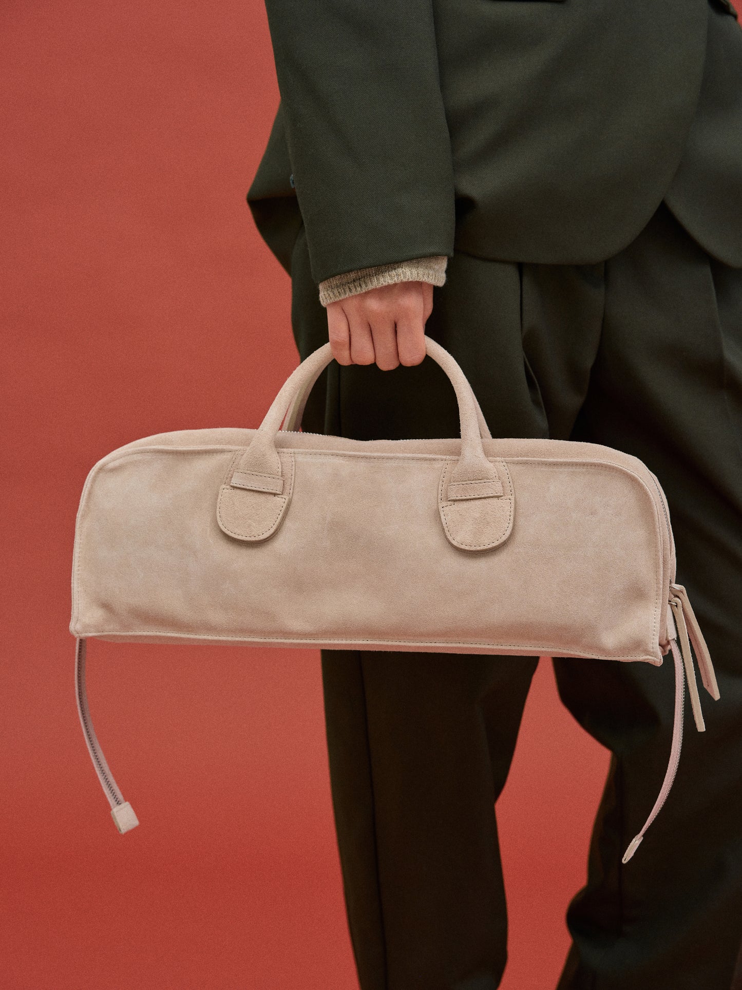 Leather Suede Rectangular Handbag, Sand