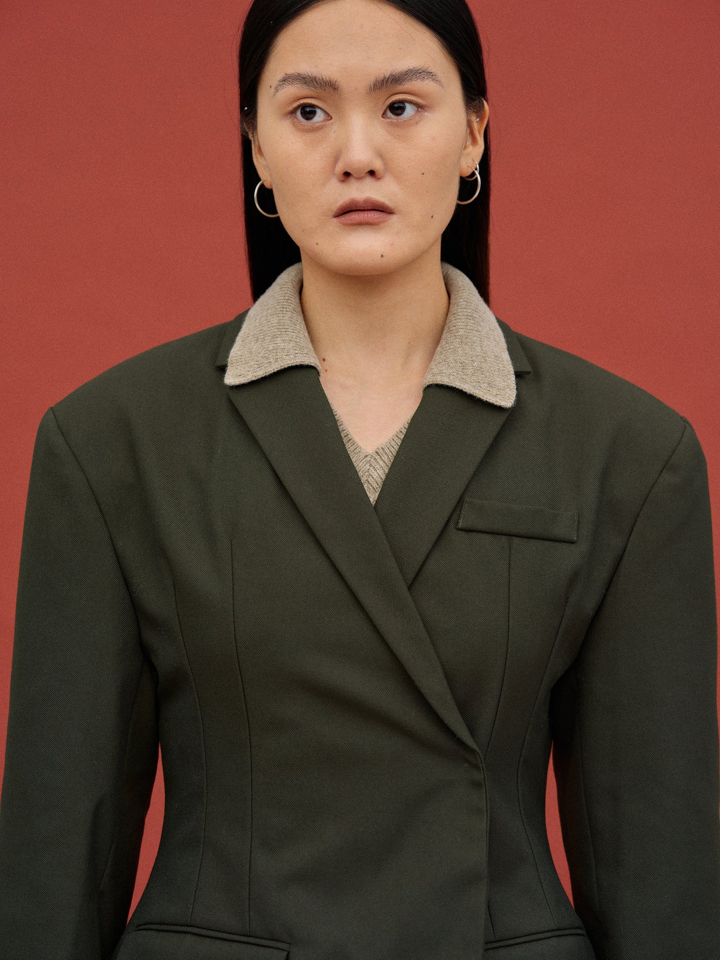 Cinched Suit Blazer, Dark Khaki