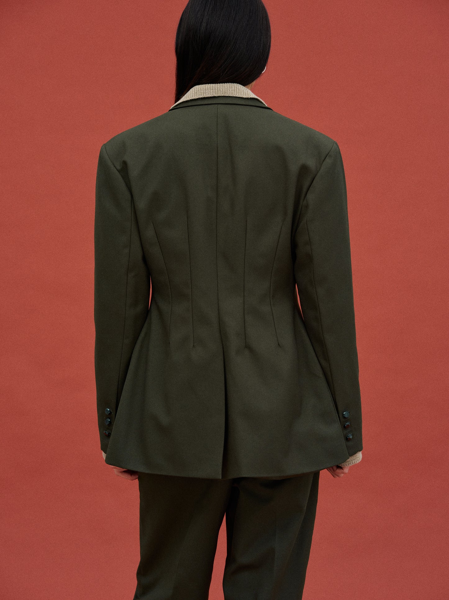 Cinched Suit Blazer, Dark Khaki
