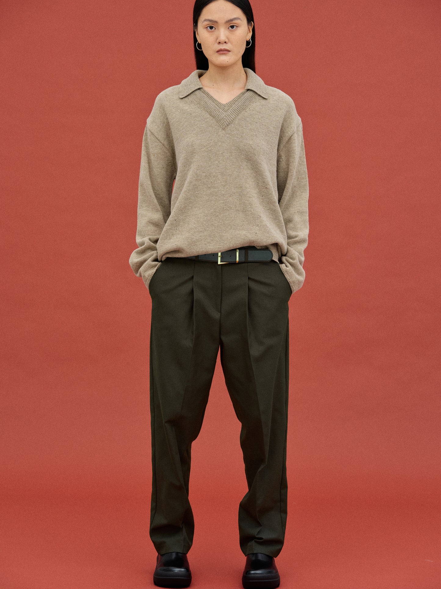 Double Collared Knit, Almond