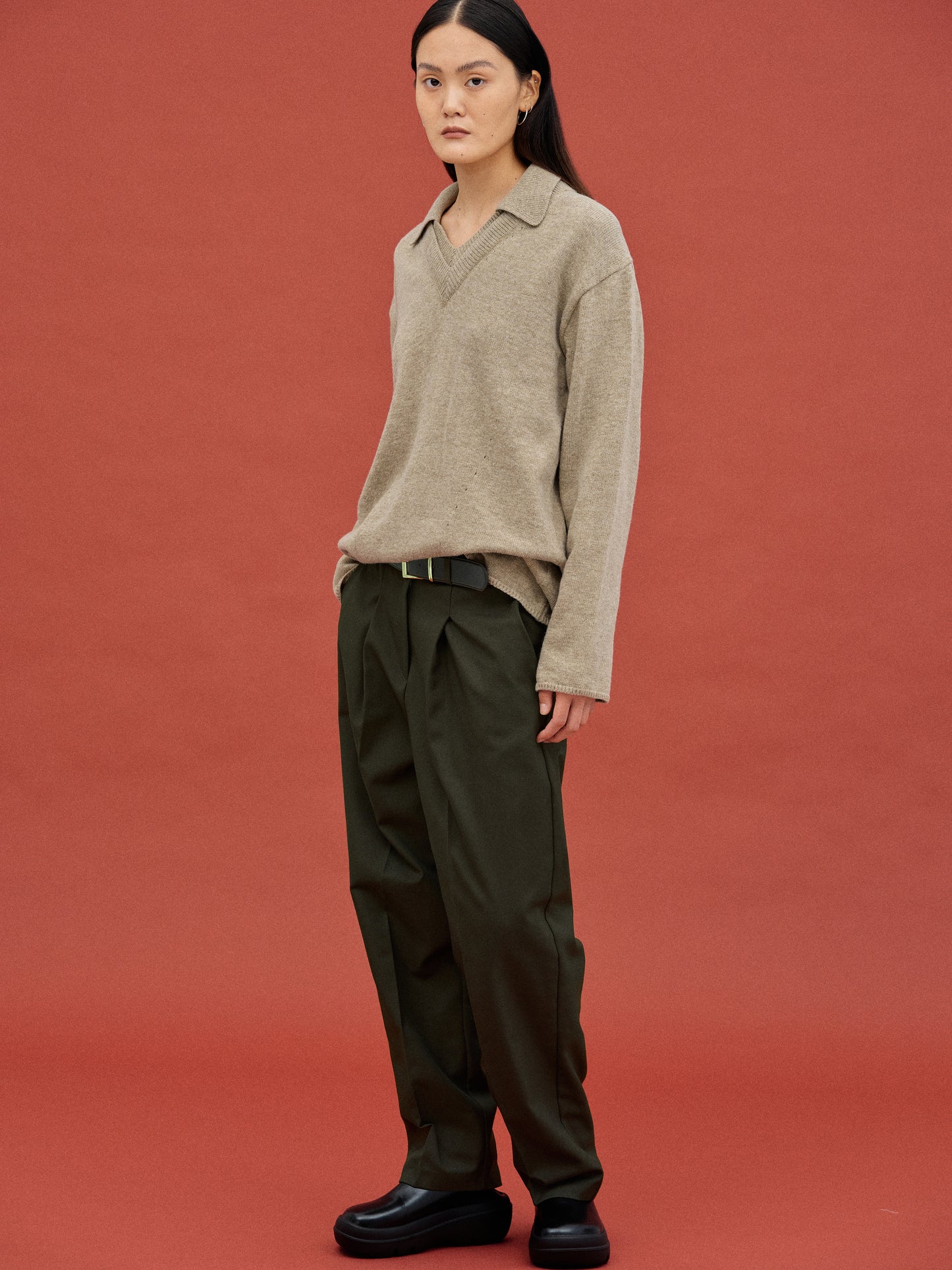 Double Collared Knit, Almond