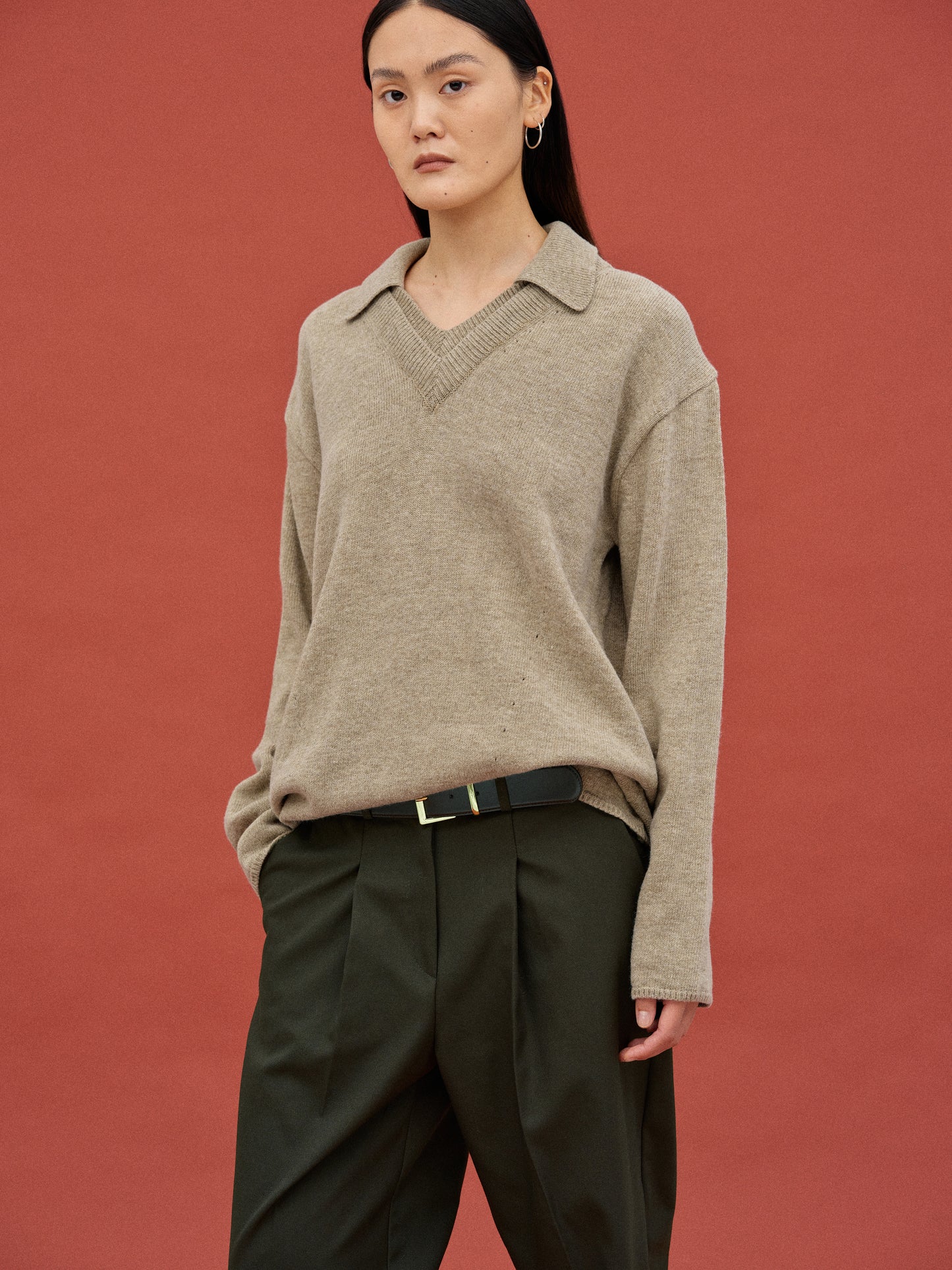 Double Collared Knit, Almond