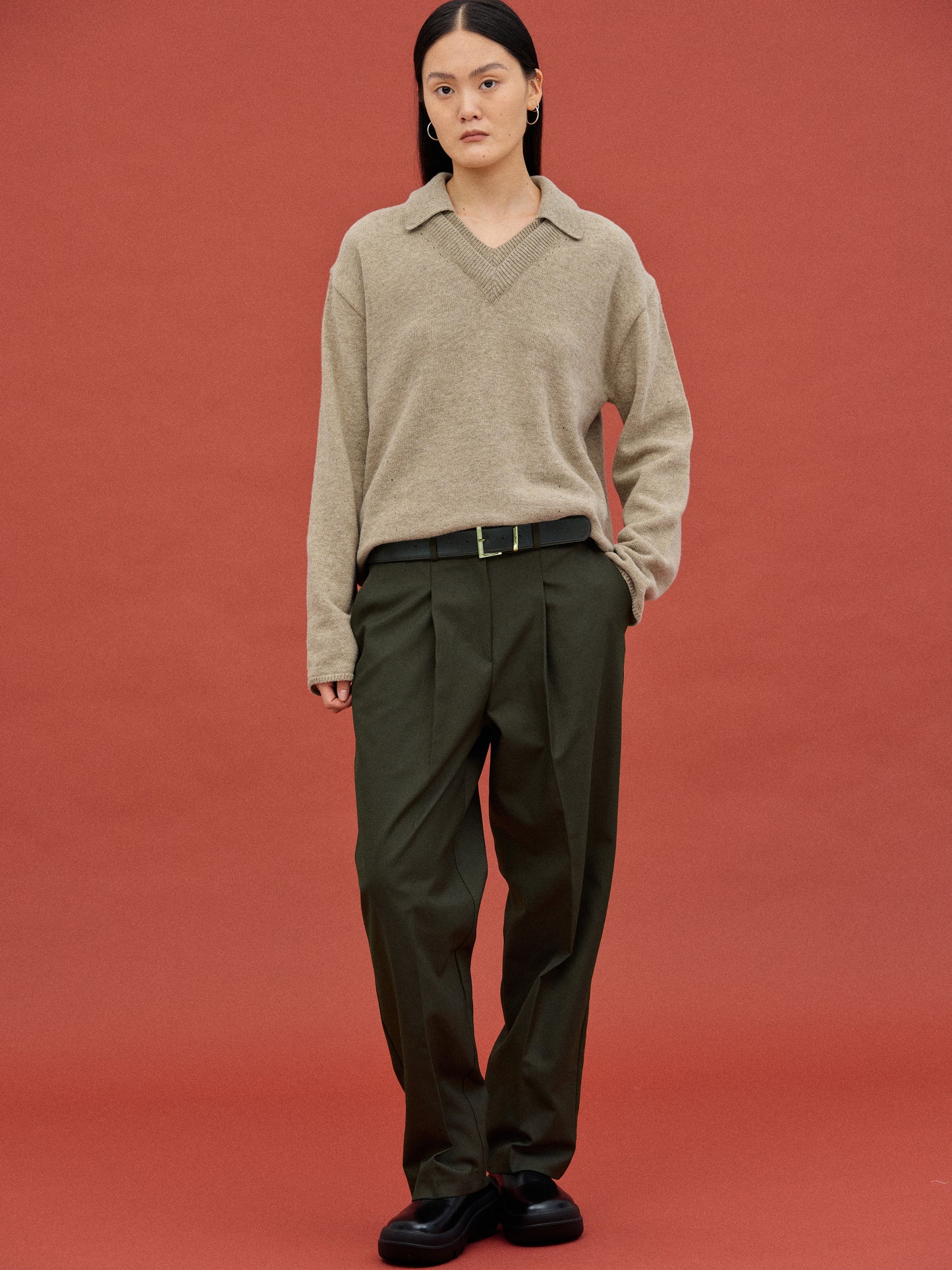 Low Pintuck Trousers, Dark Khaki
