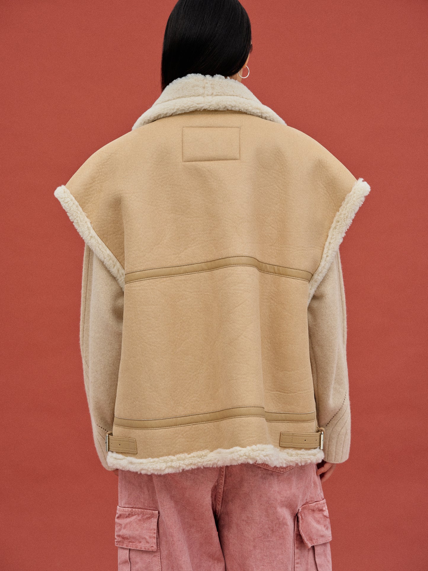 Oversized Shearling Vest, Camel