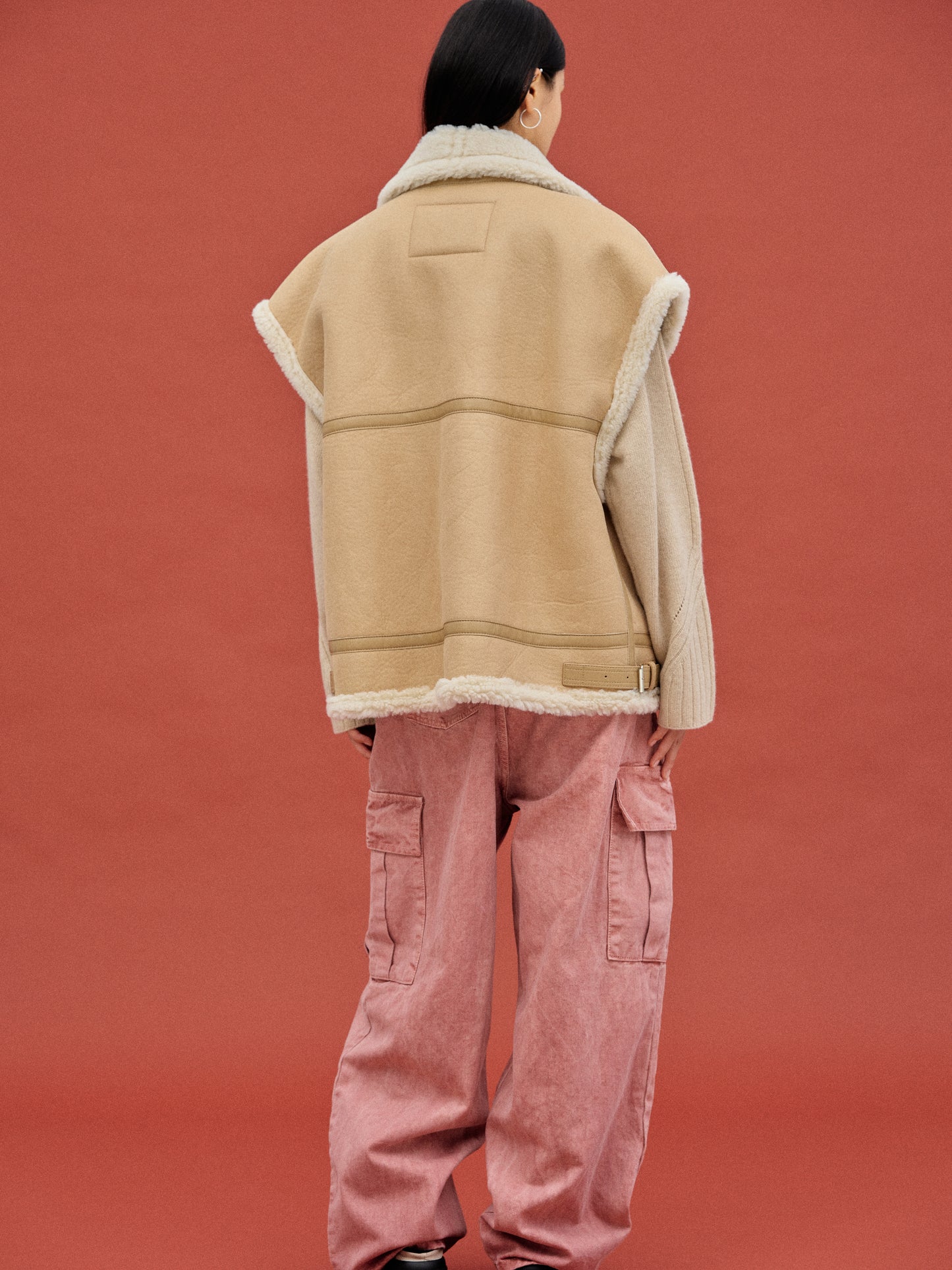 Oversized Shearling Vest, Camel