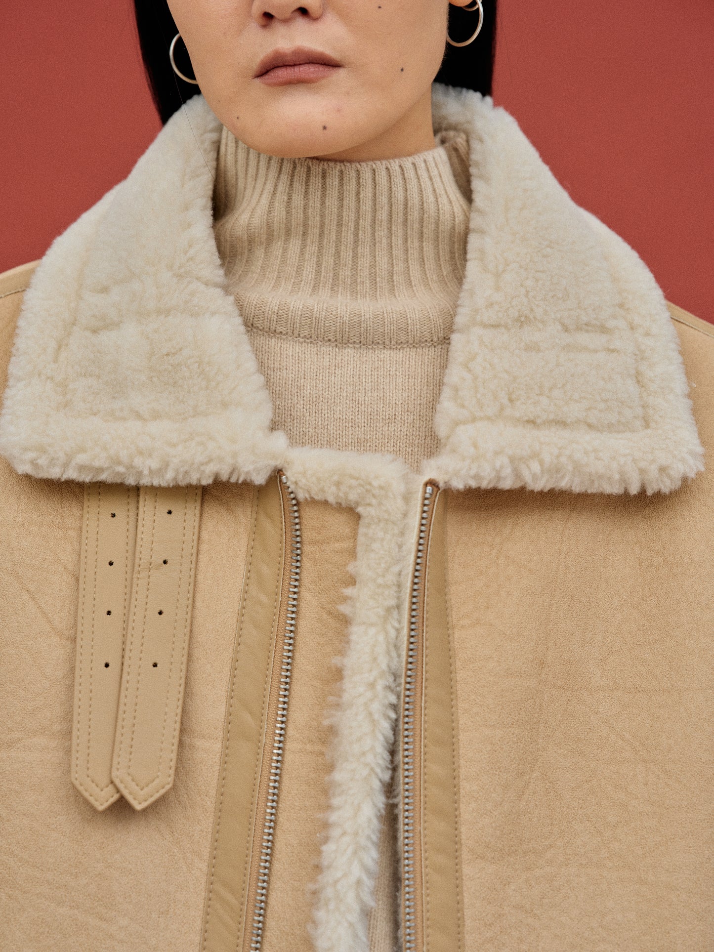 Oversized Shearling Vest, Camel