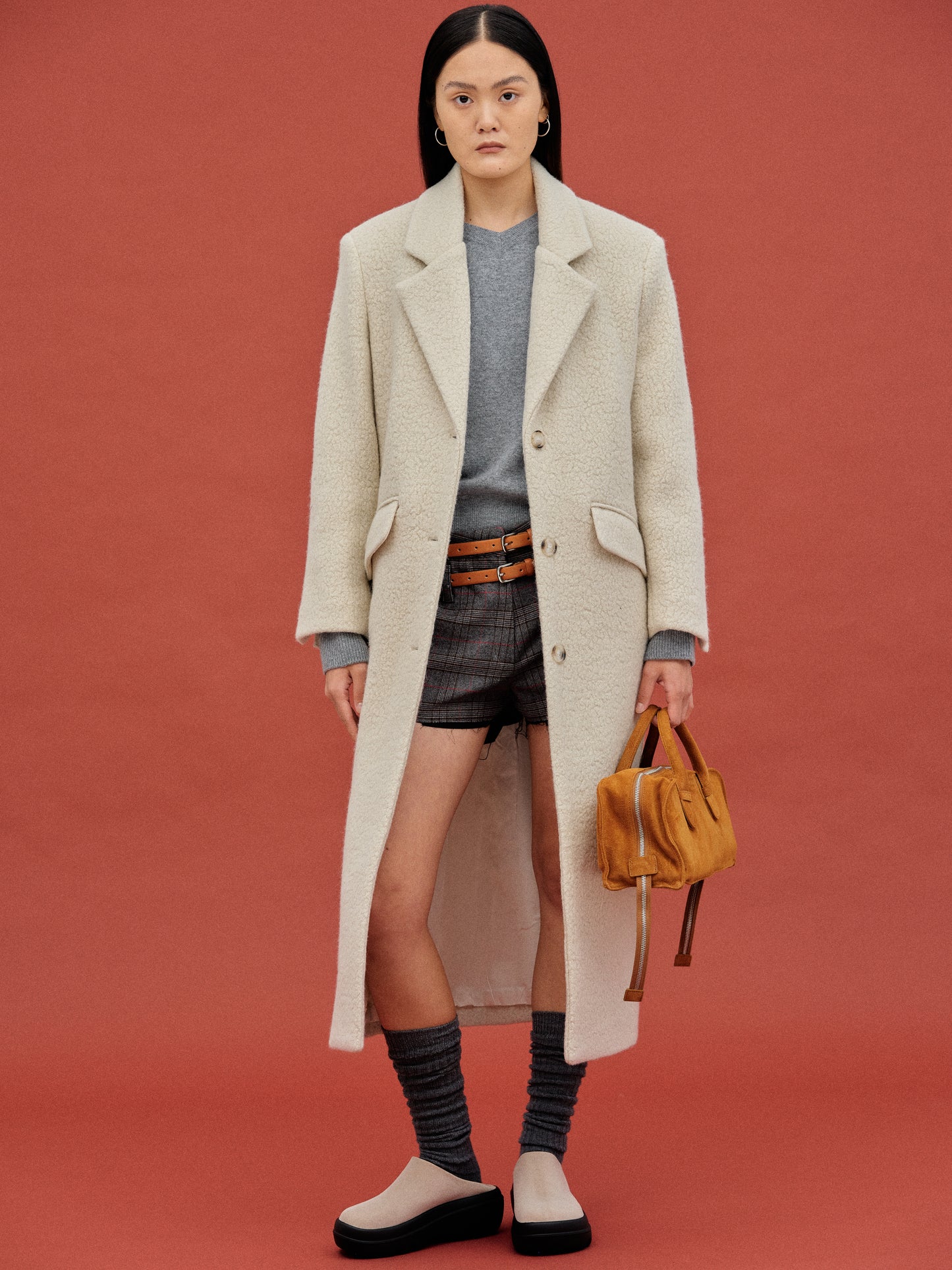 Long Bouclé Coat, Ivory