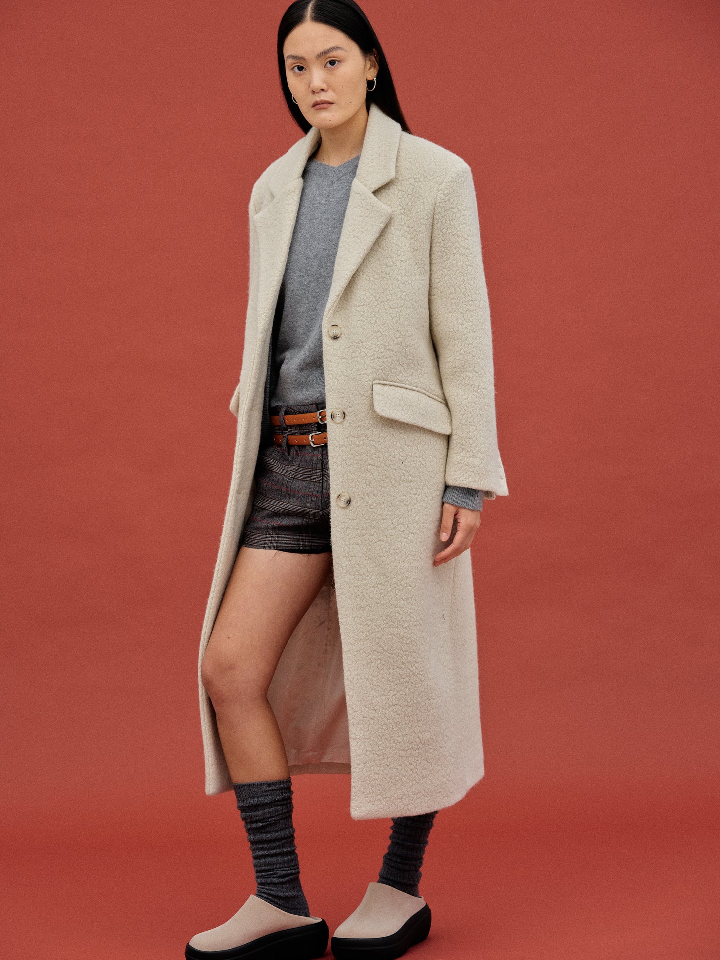 Long Bouclé Coat, Ivory