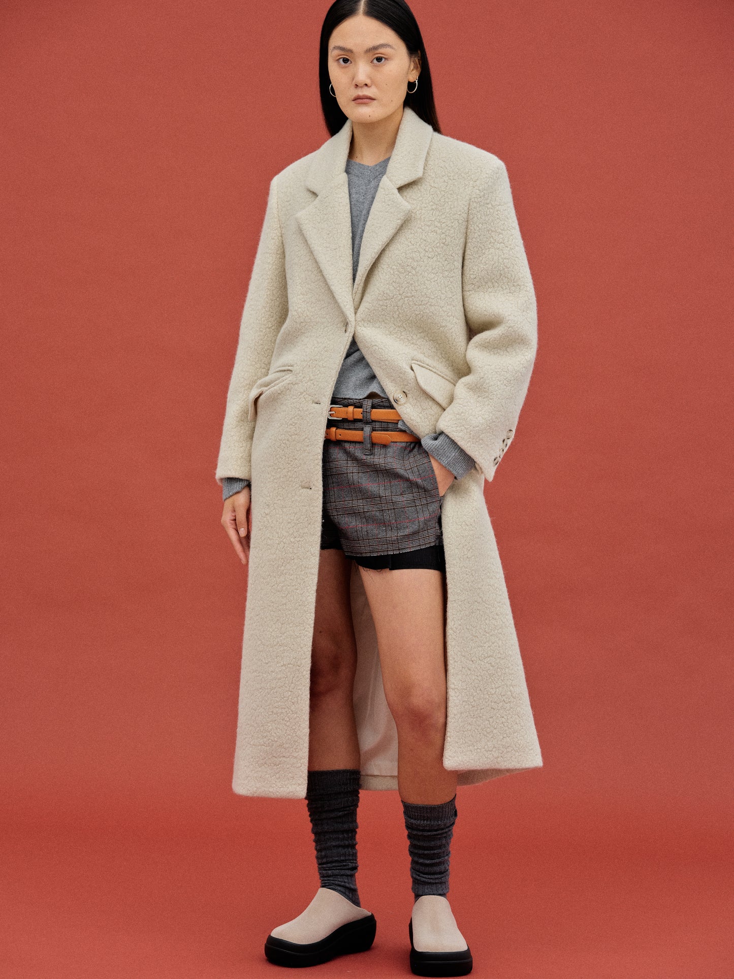 Long Bouclé Coat, Ivory
