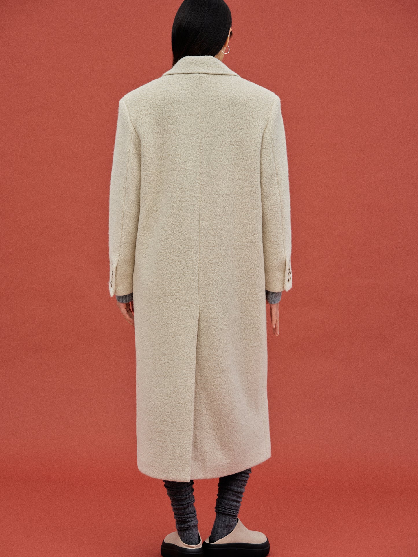 Long Bouclé Coat, Ivory