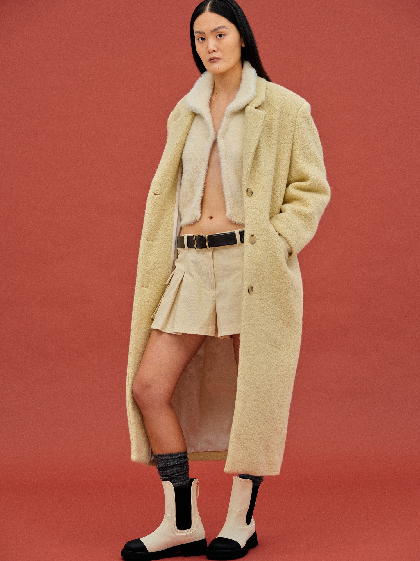 Long Bouclé Coat, Vanilla