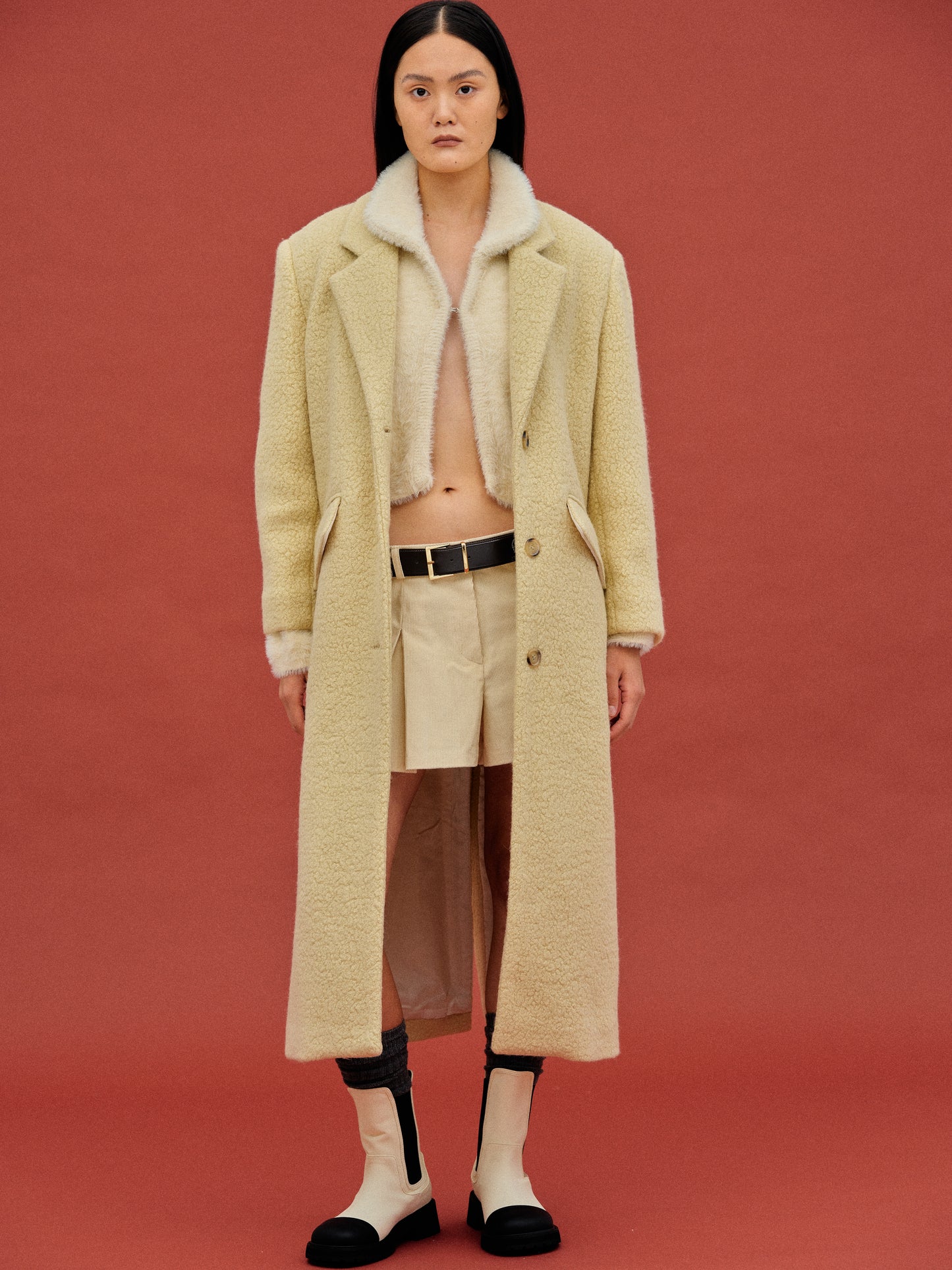 Long Bouclé Coat, Vanilla