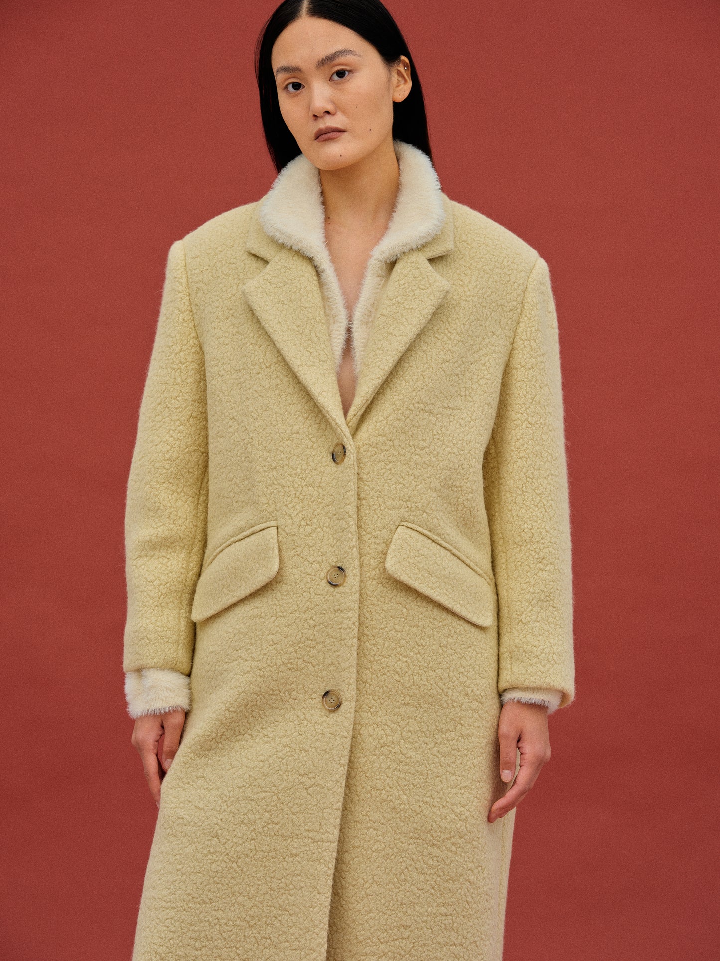 Long Bouclé Coat, Vanilla
