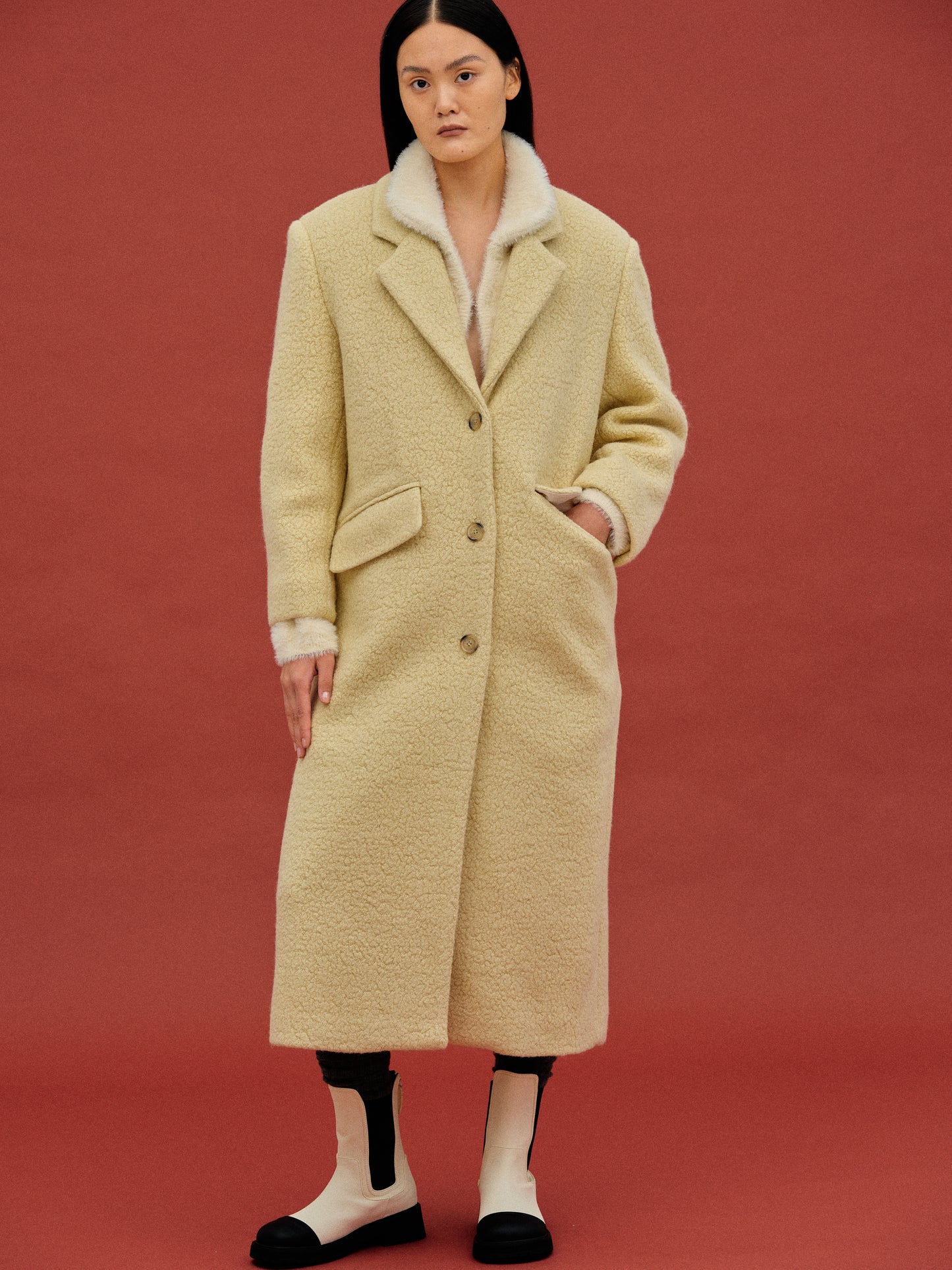 Long Bouclé Coat, Vanilla