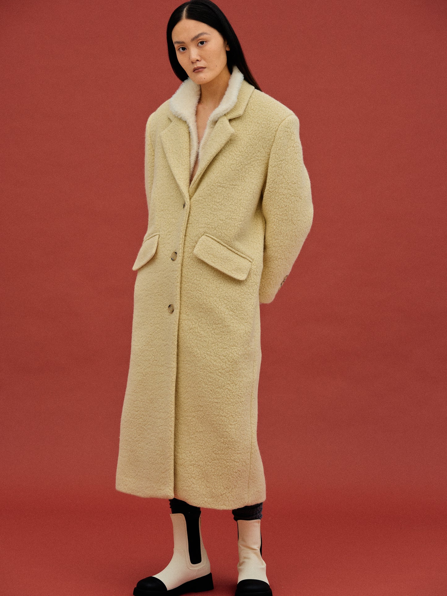 Long Bouclé Coat, Vanilla