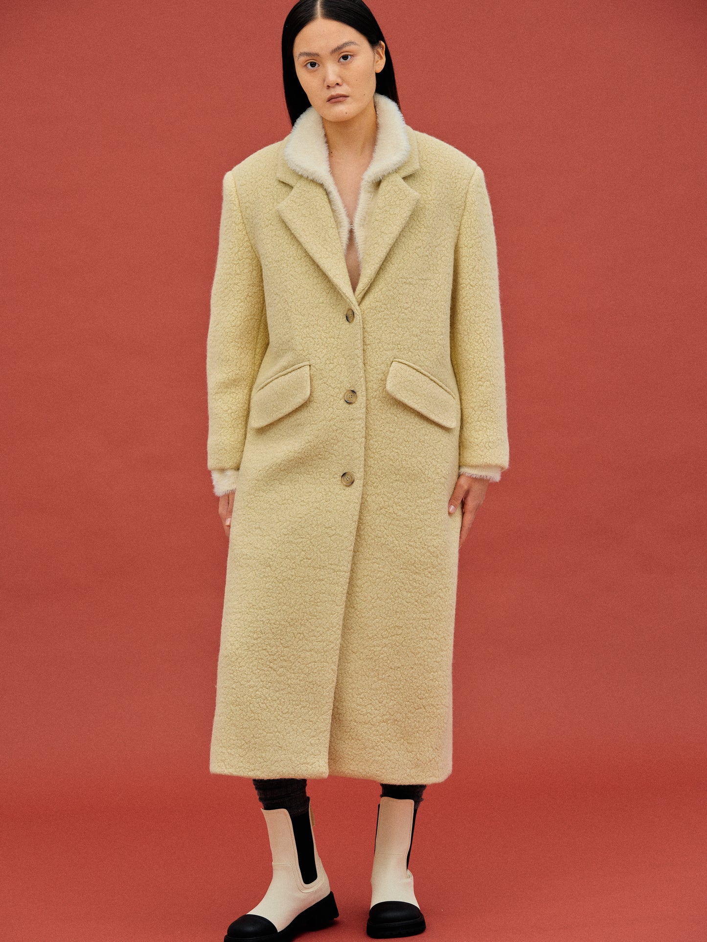 Long Bouclé Coat, Vanilla