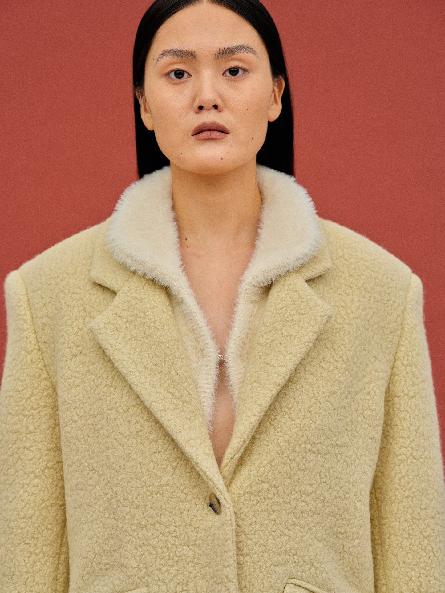 Long Bouclé Coat, Vanilla