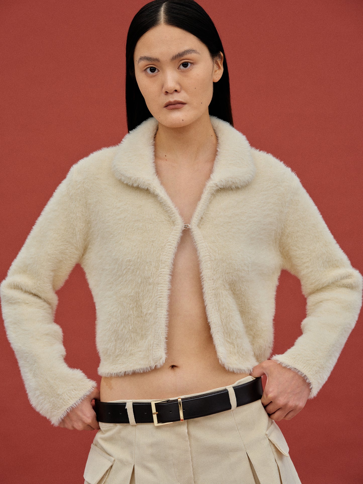 Open Front Brushed Knit, Vanilla
