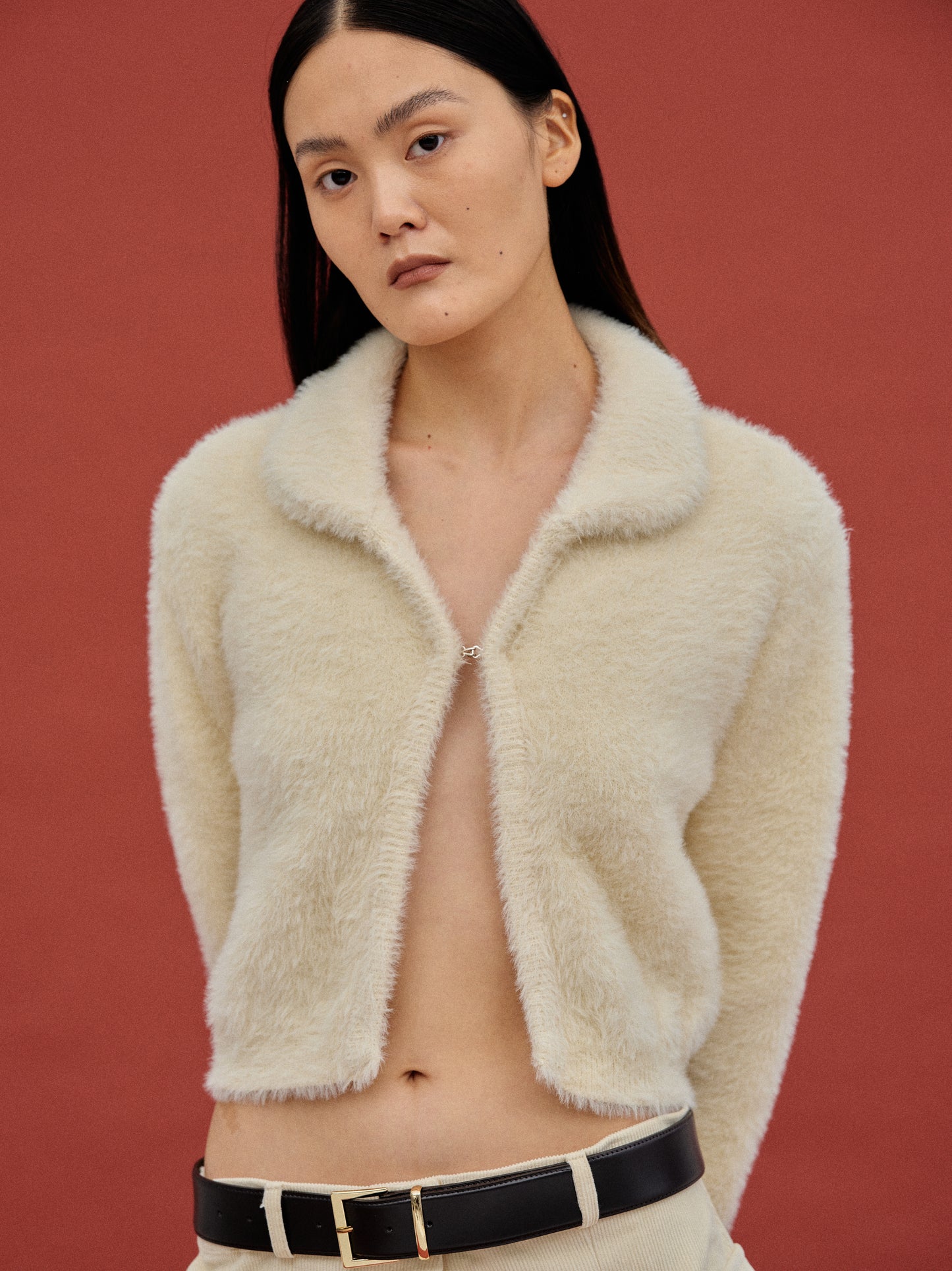 Open Front Brushed Knit, Vanilla