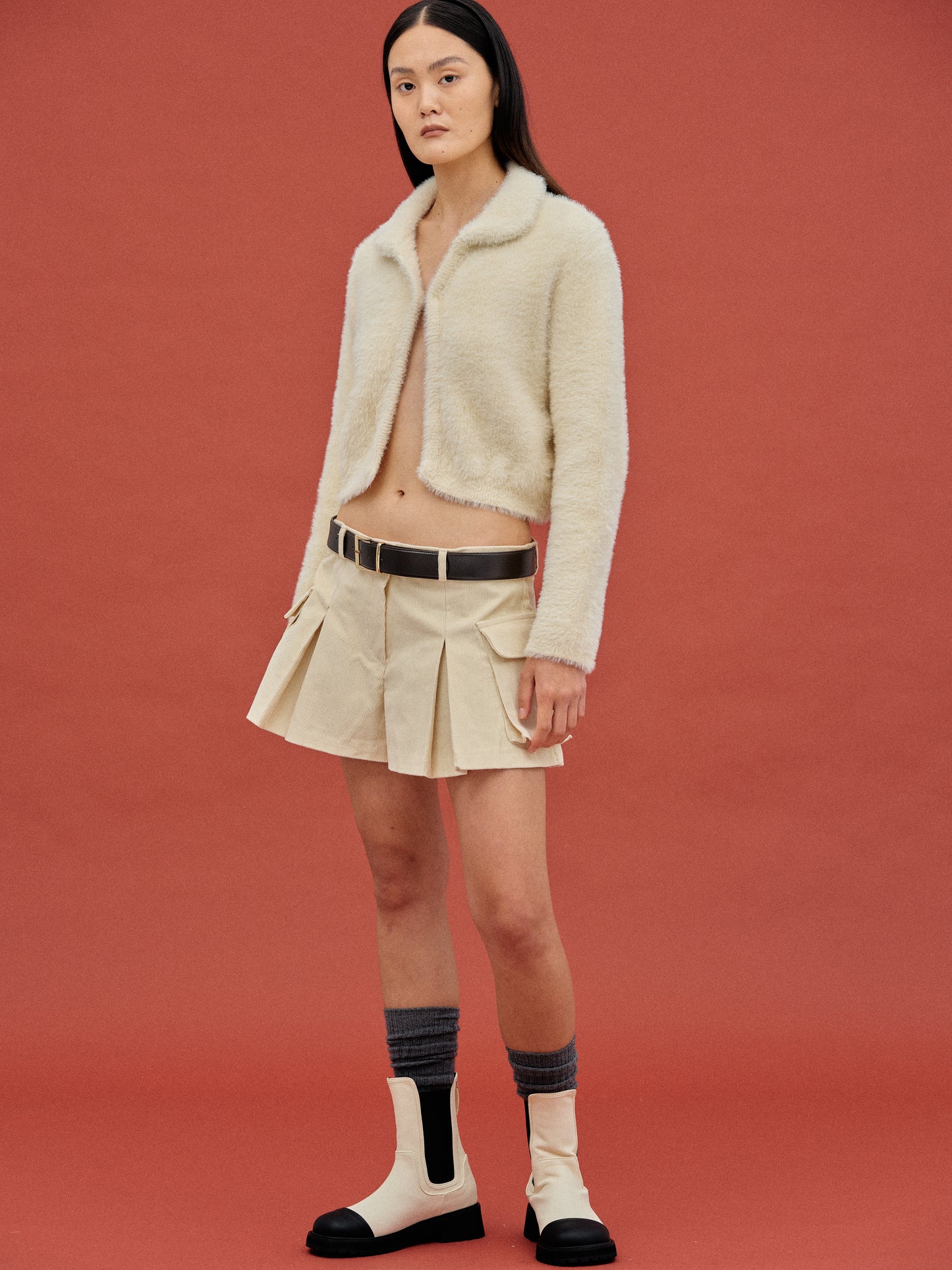Open Front Brushed Knit, Vanilla