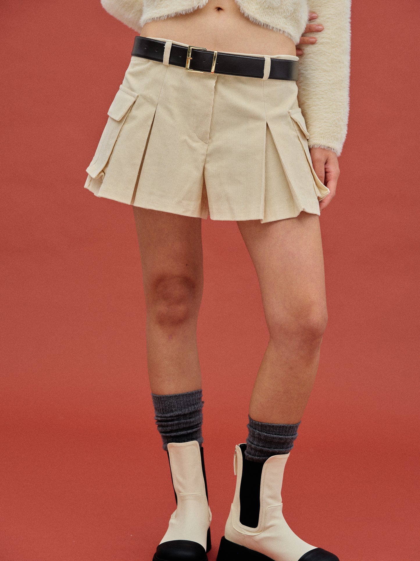 Corduroy Cargo Shorts, Beige