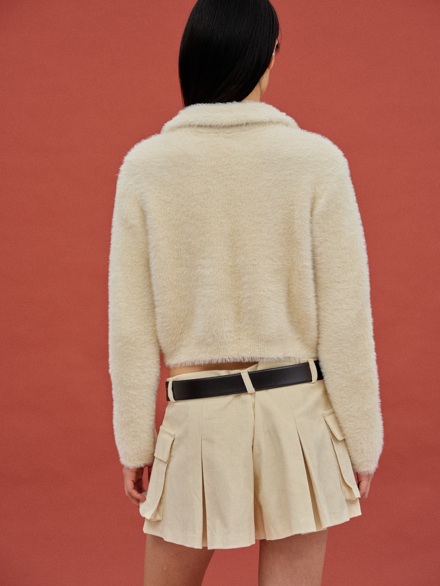 Open Front Brushed Knit, Vanilla