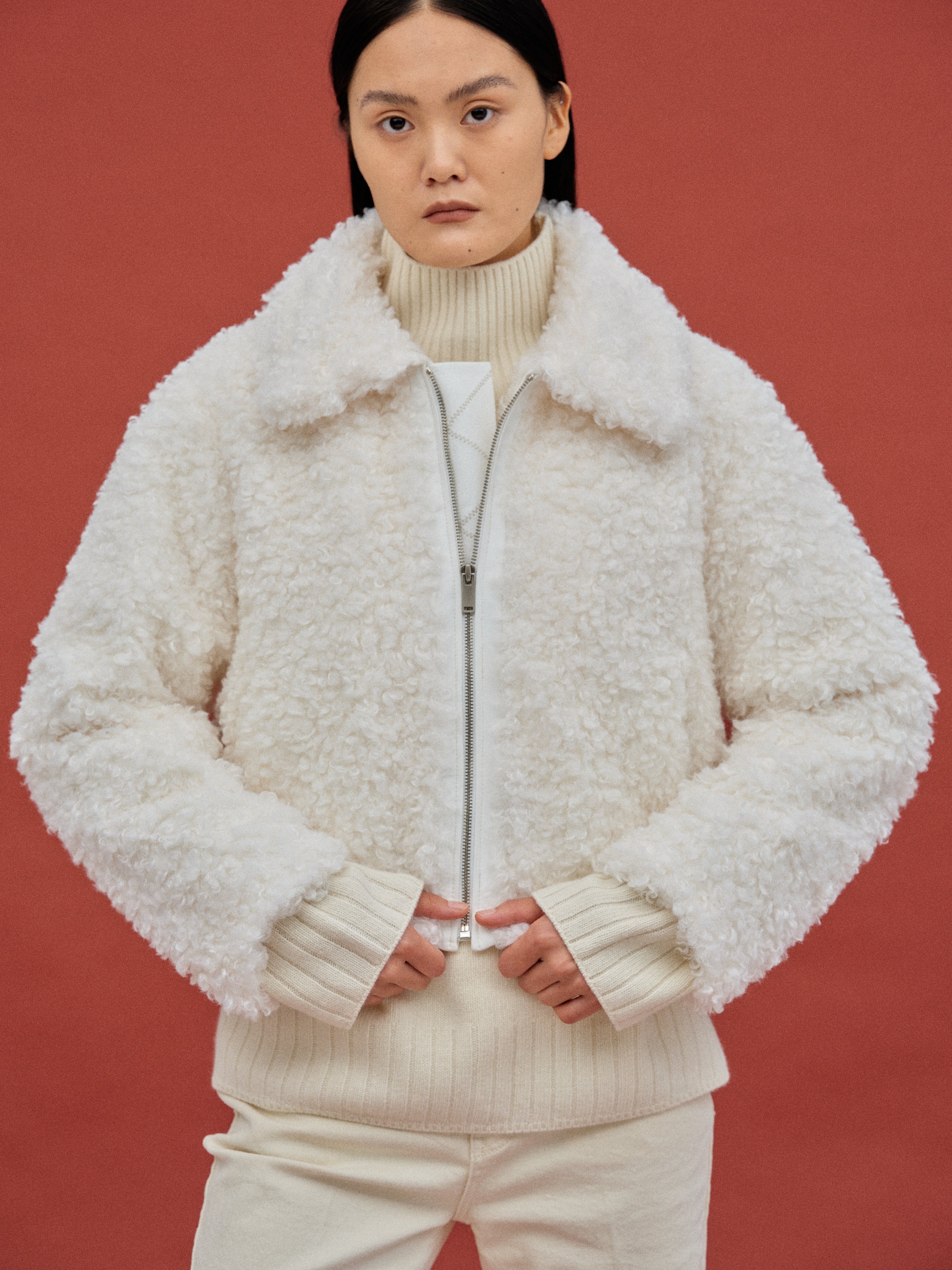 Curly Faux Fur Jacket White Sourceunknown 