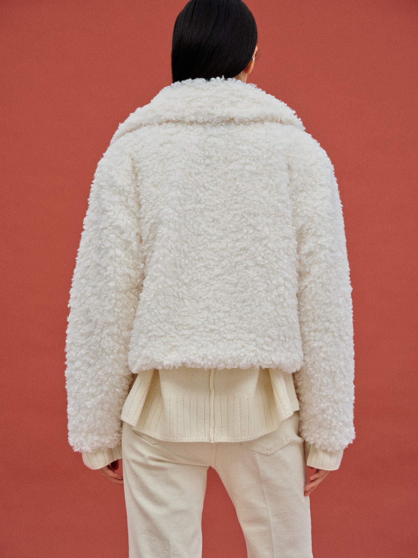 Curly Faux-Fur Jacket, White